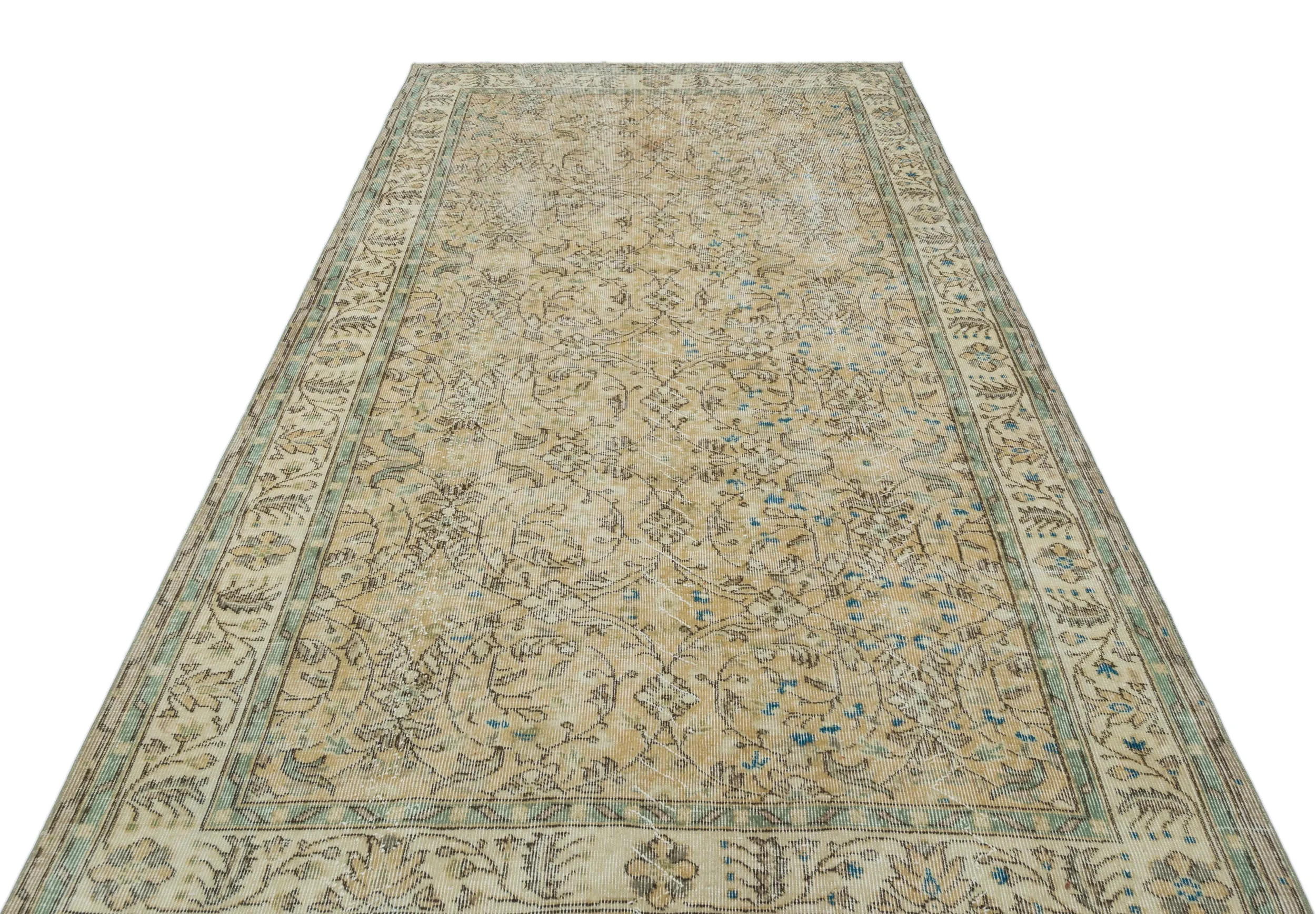 Retro Design Beige Over Dyed Vintage Rug 5'3'' x 9'5'' ft 159 x 288 cm