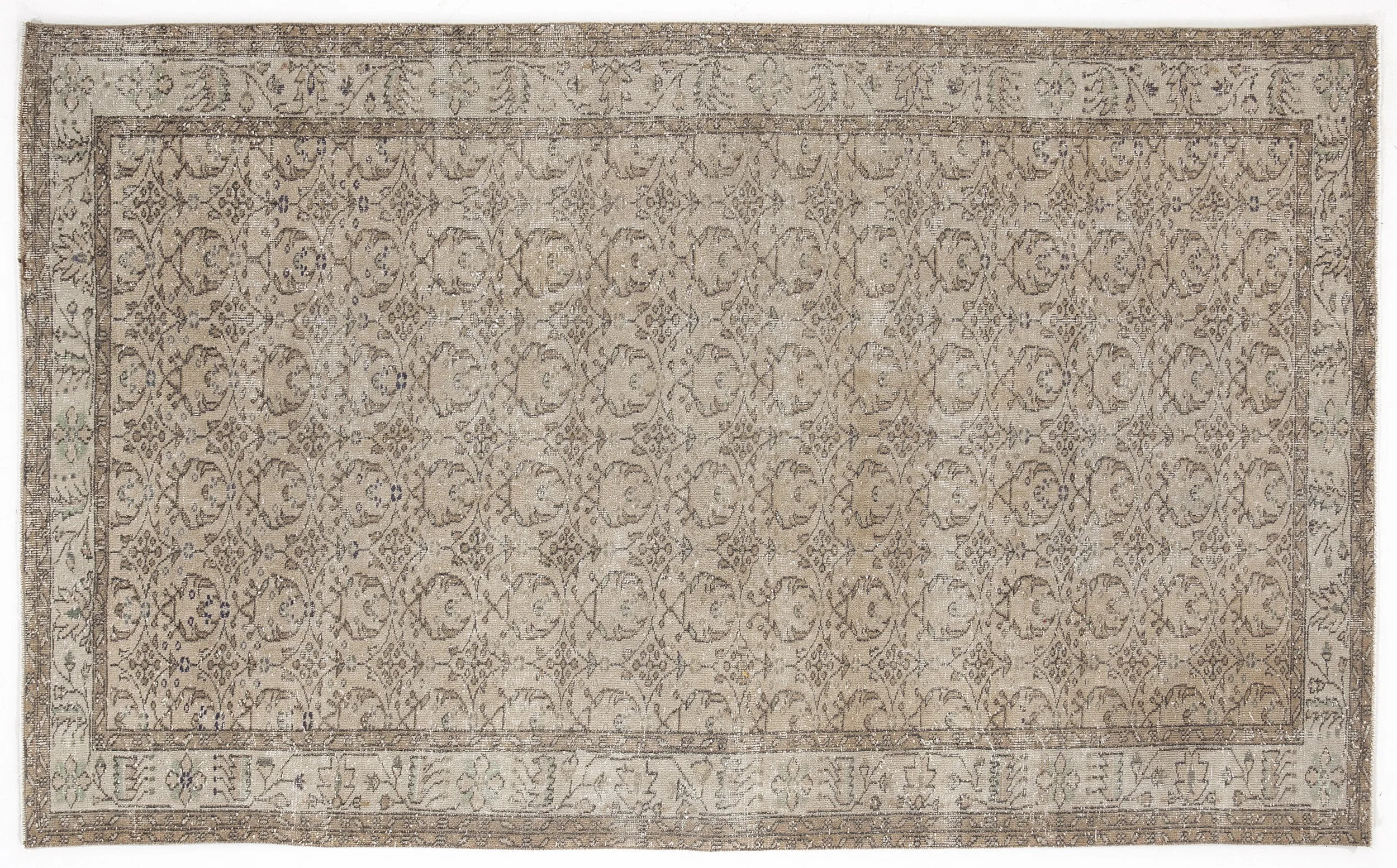 Retro Design Beige Over Dyed Vintage Rug 5'7'' x 9'3'' ft 170 x 281 cm