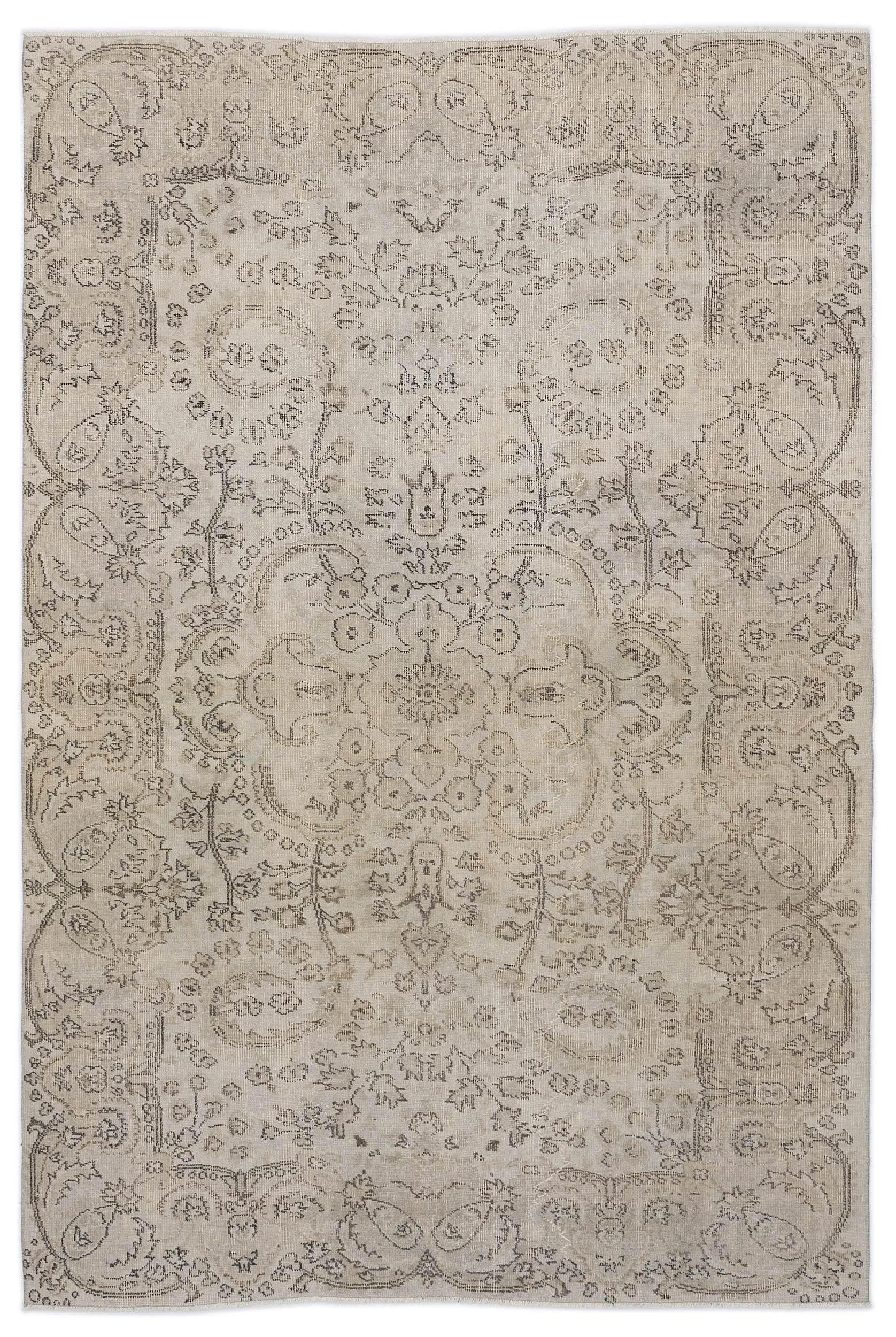 Retro Design Beige Over Dyed Vintage Rug 5'7'' x 9'7'' ft 171 x 292 cm