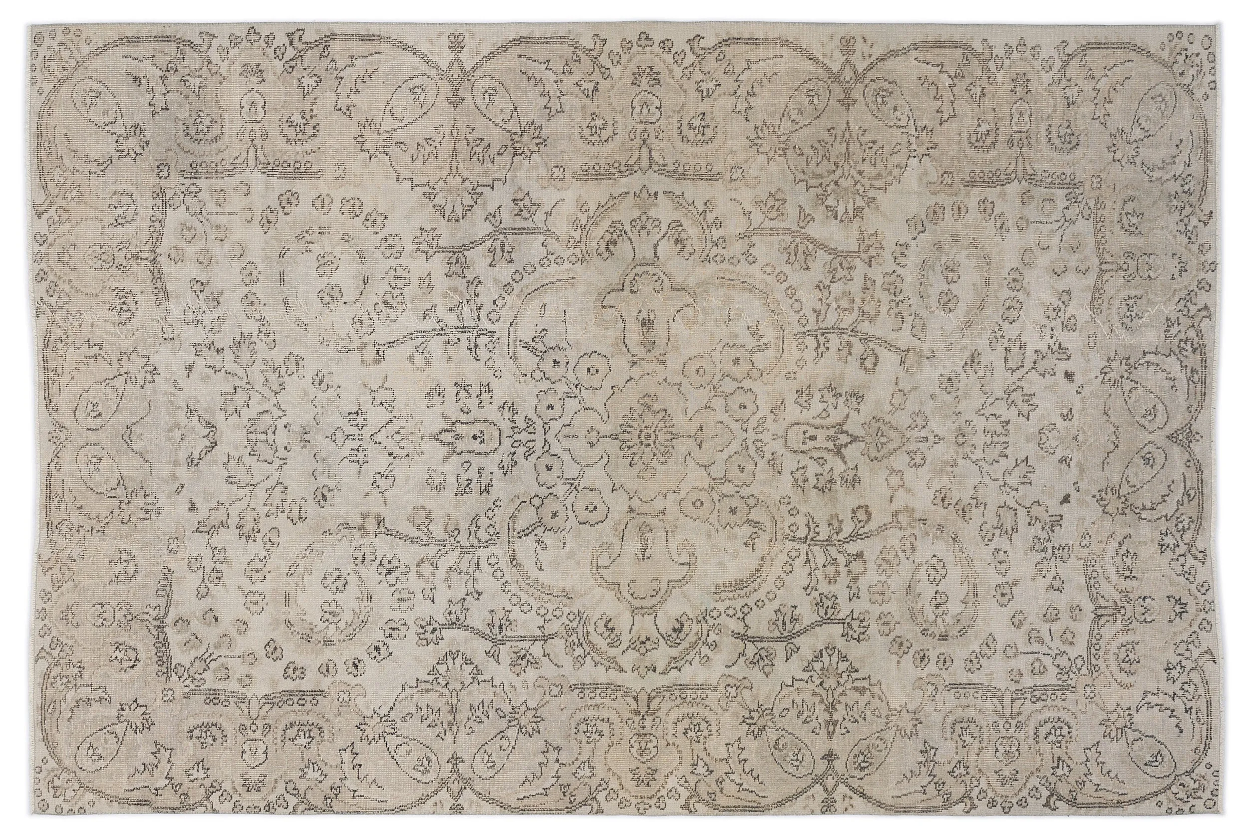 Retro Design Beige Over Dyed Vintage Rug 5'7'' x 9'7'' ft 171 x 292 cm