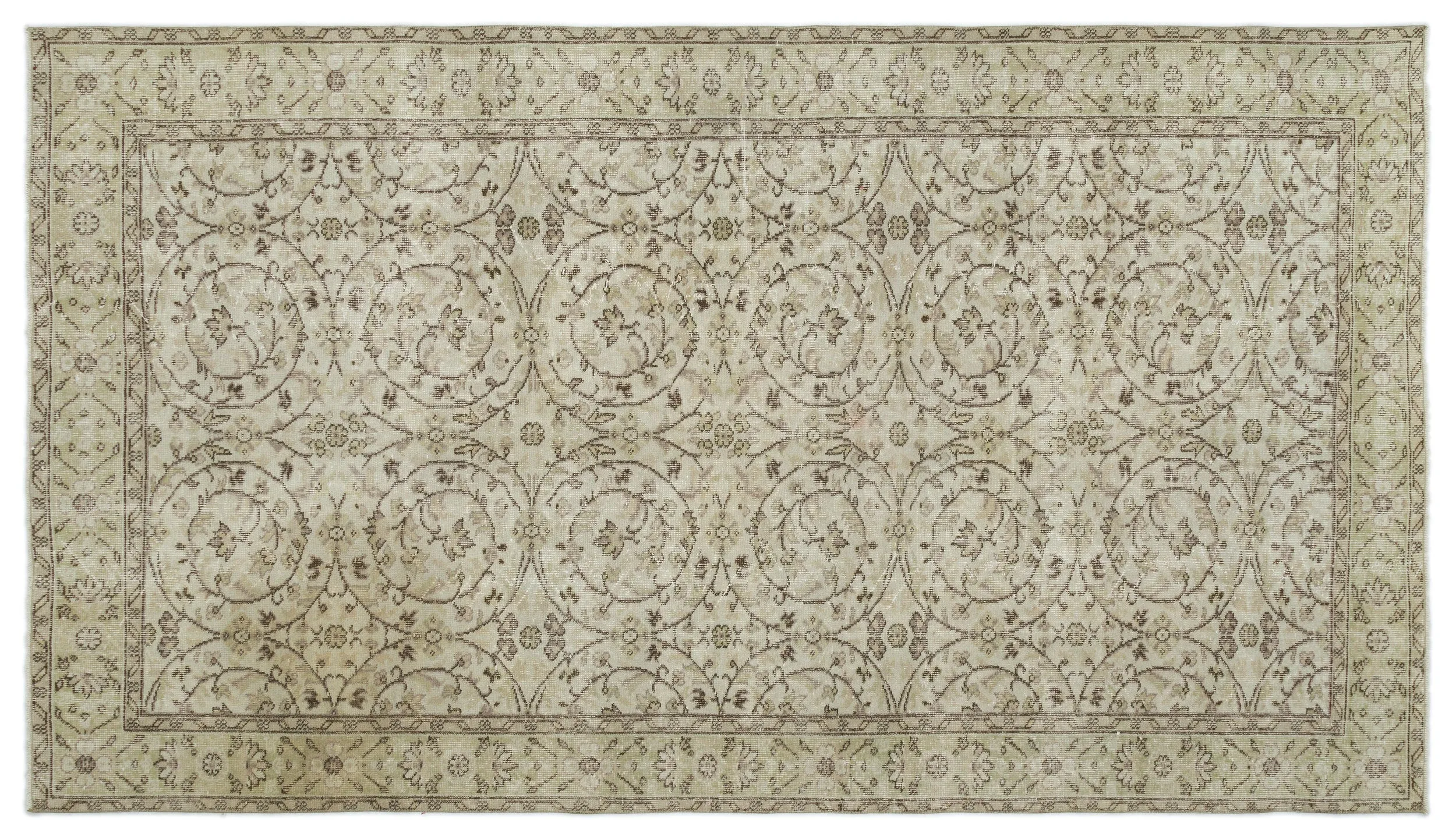 Retro Design Beige Over Dyed Vintage Rug 5'7'' x 9'9'' ft 171 x 297 cm