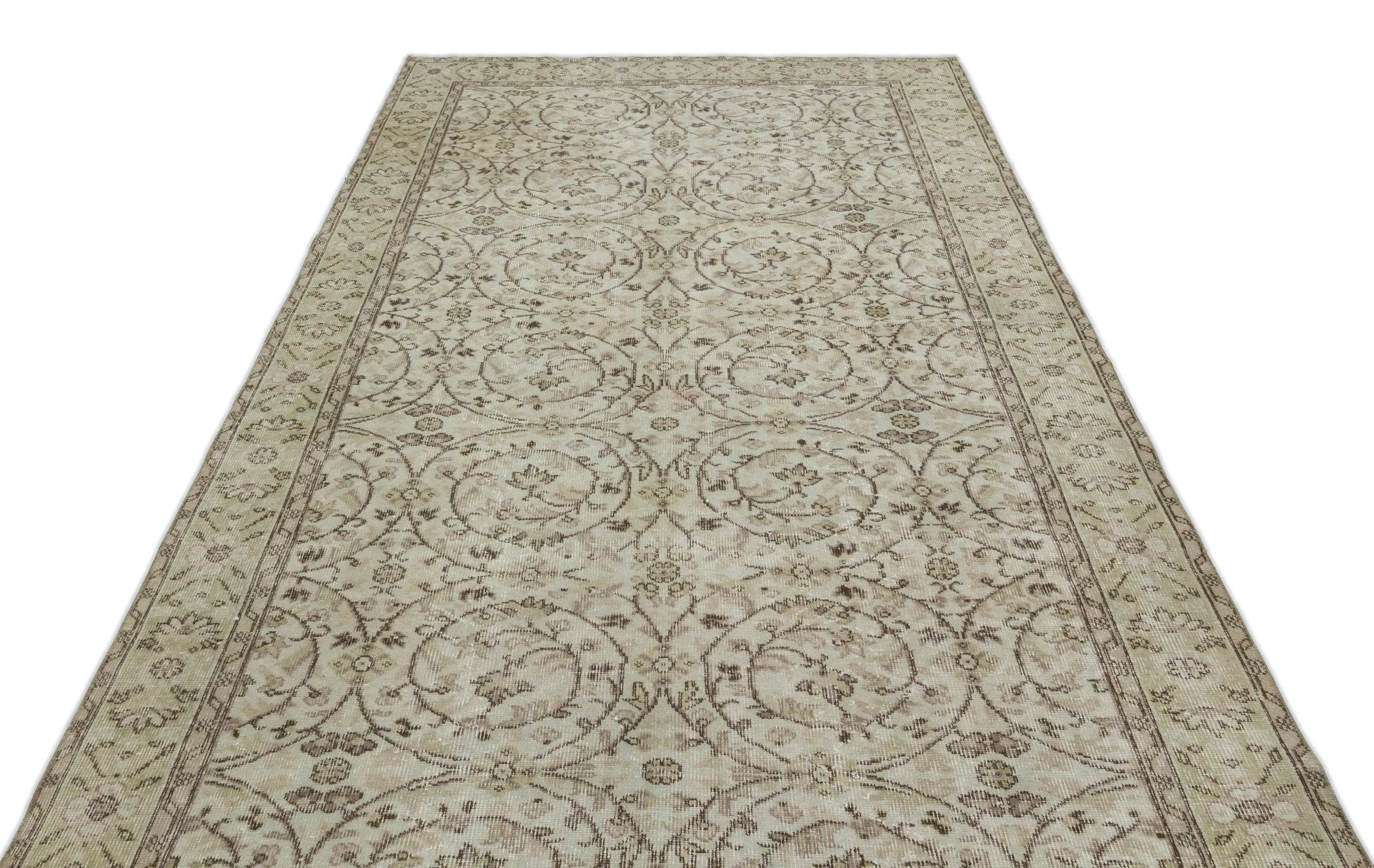 Retro Design Beige Over Dyed Vintage Rug 5'7'' x 9'9'' ft 171 x 297 cm