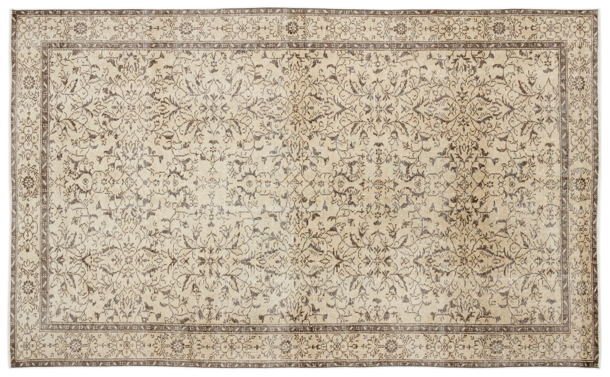 Retro Design Beige Over Dyed Vintage Rug 6'1'' x 9'11'' ft 186 x 302 cm