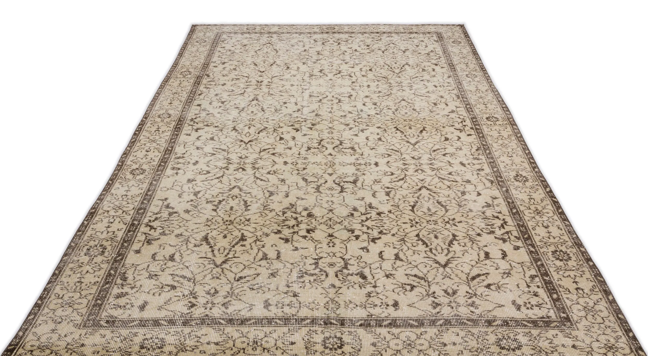 Retro Design Beige Over Dyed Vintage Rug 6'1'' x 9'11'' ft 186 x 302 cm
