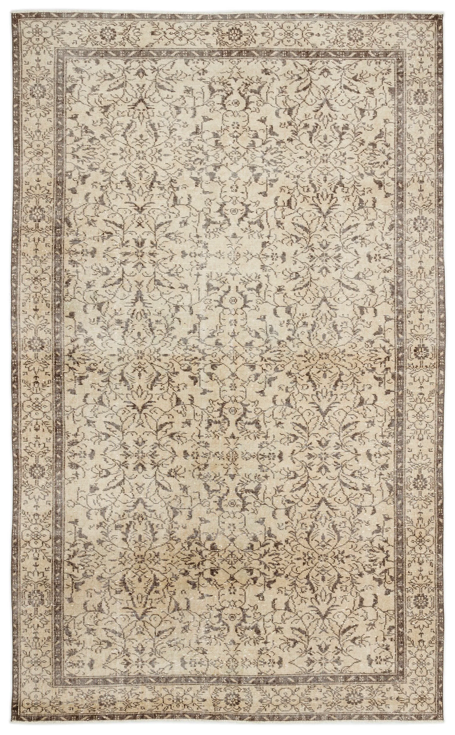 Retro Design Beige Over Dyed Vintage Rug 6'1'' x 9'11'' ft 186 x 302 cm
