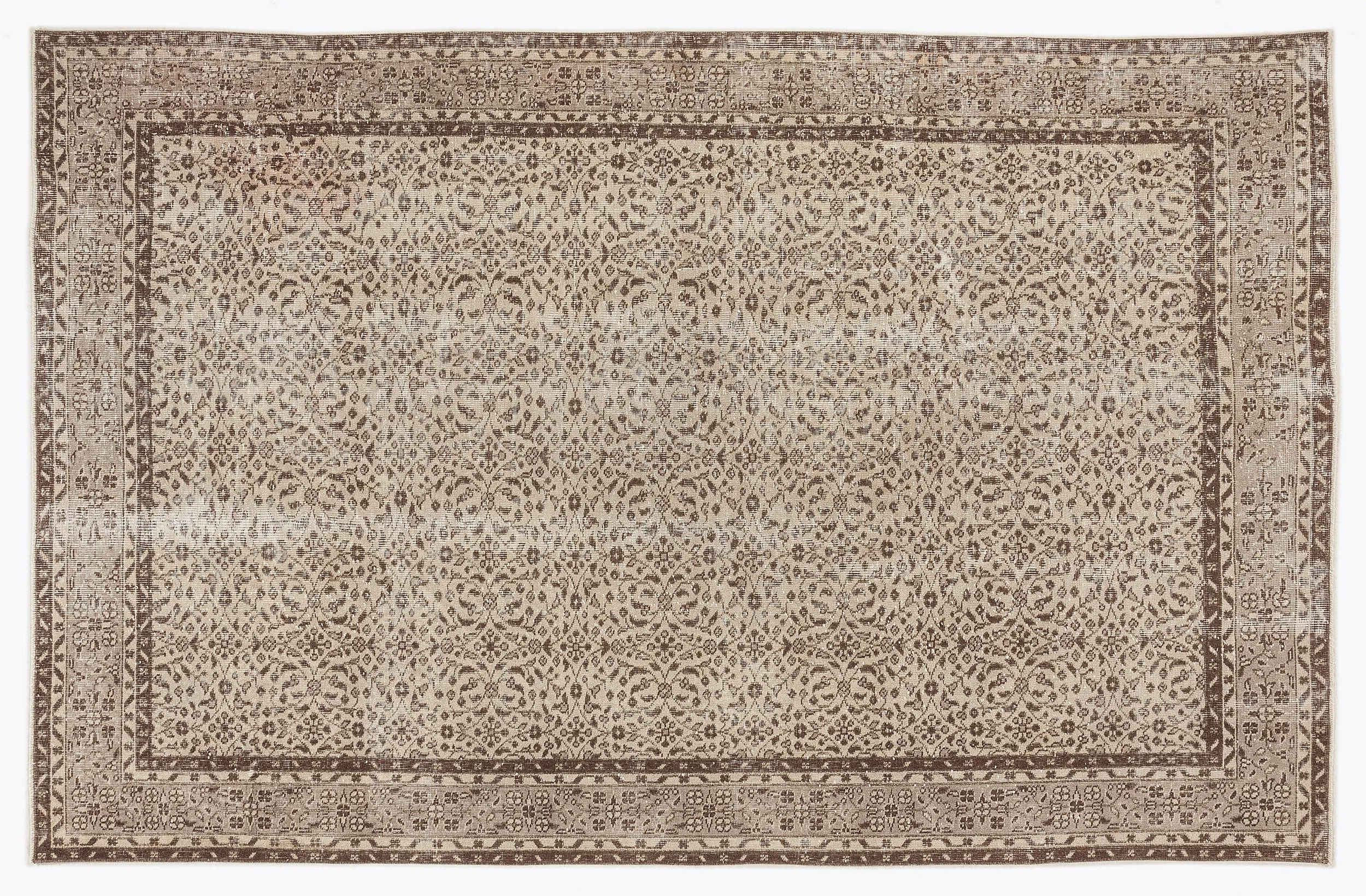 Retro Design Beige Over Dyed Vintage Rug 6'4'' x 9'6'' ft 192 x 290 cm