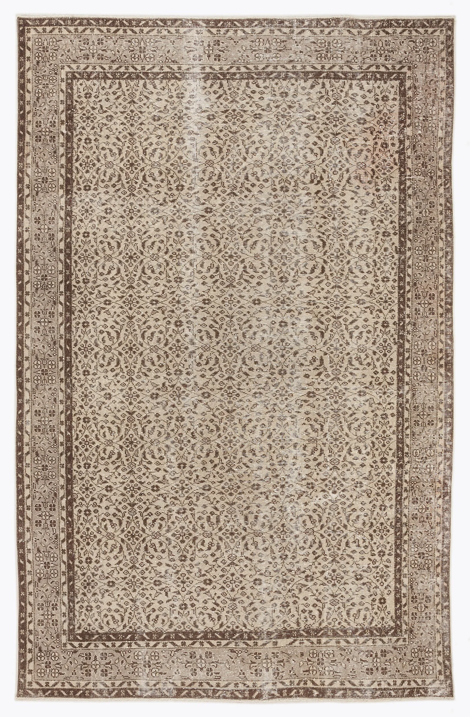 Retro Design Beige Over Dyed Vintage Rug 6'4'' x 9'6'' ft 192 x 290 cm