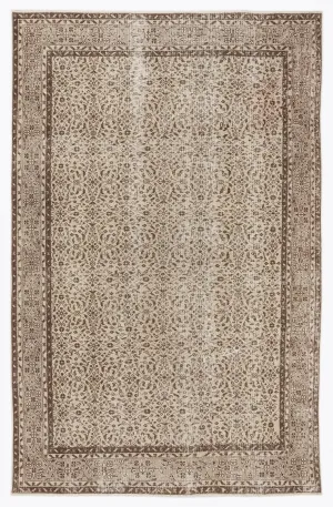 Retro Design Beige Over Dyed Vintage Rug 6'4'' x 9'6'' ft 192 x 290 cm