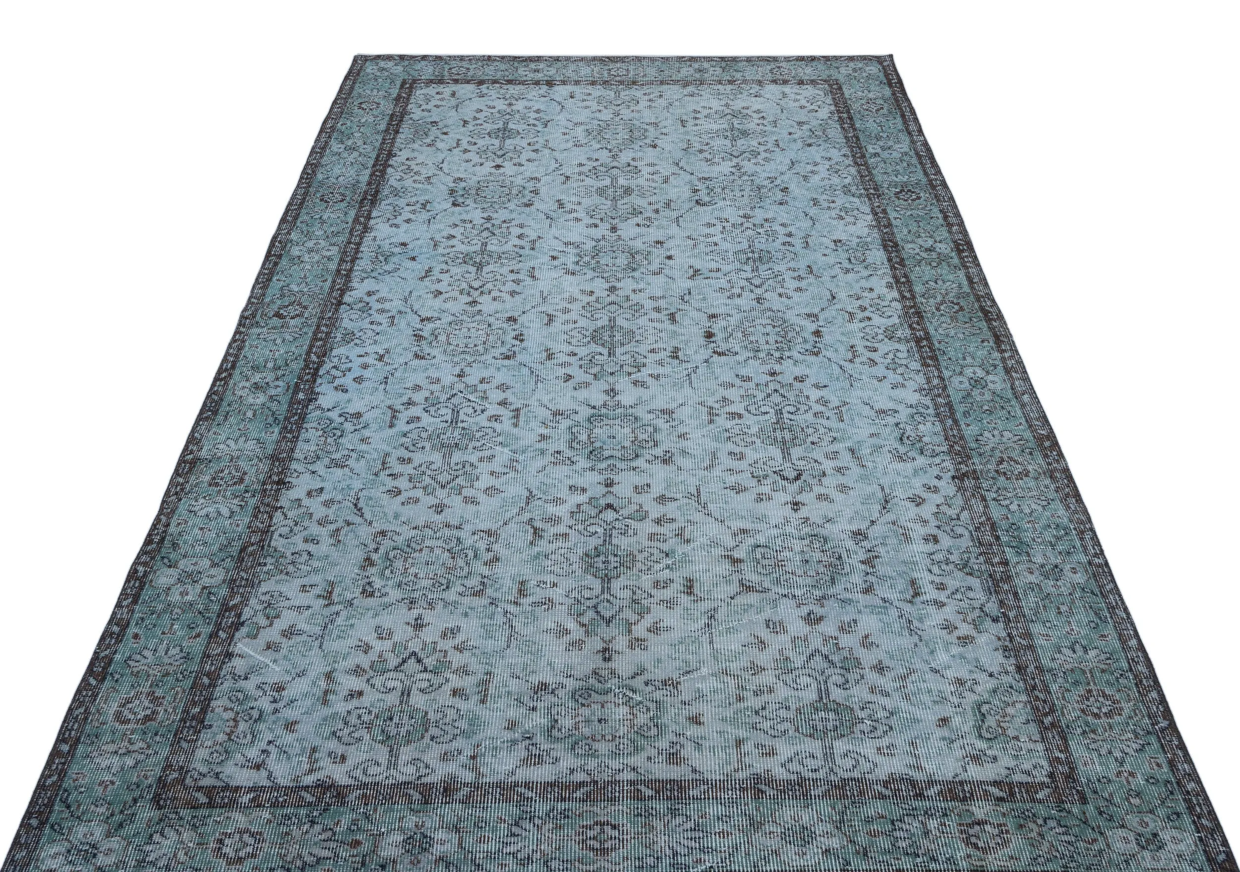 Retro Design Blue Over Dyed Vintage Rug 5'4'' x 9'2'' ft 162 x 280 cm