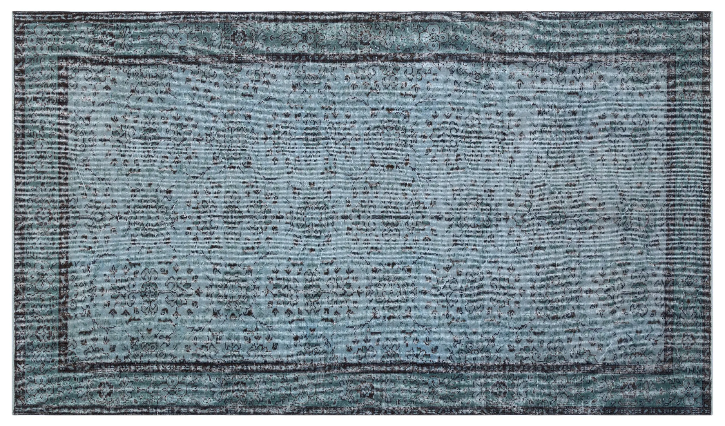 Retro Design Blue Over Dyed Vintage Rug 5'4'' x 9'2'' ft 162 x 280 cm
