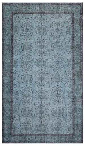 Retro Design Blue Over Dyed Vintage Rug 5'4'' x 9'2'' ft 162 x 280 cm