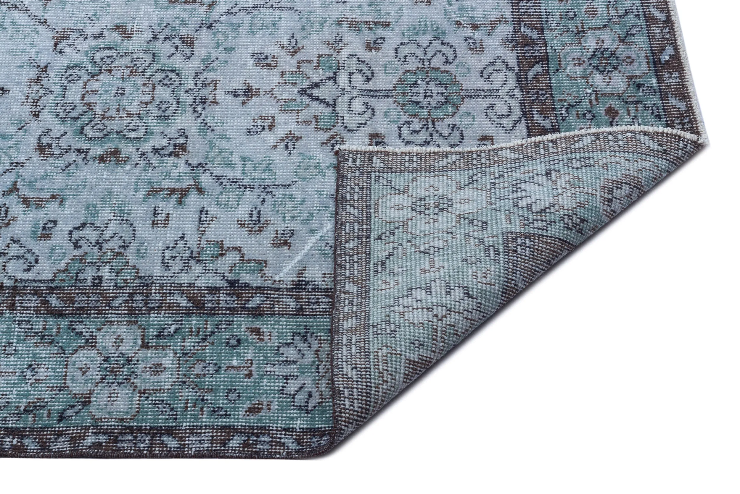 Retro Design Blue Over Dyed Vintage Rug 5'4'' x 9'2'' ft 162 x 280 cm