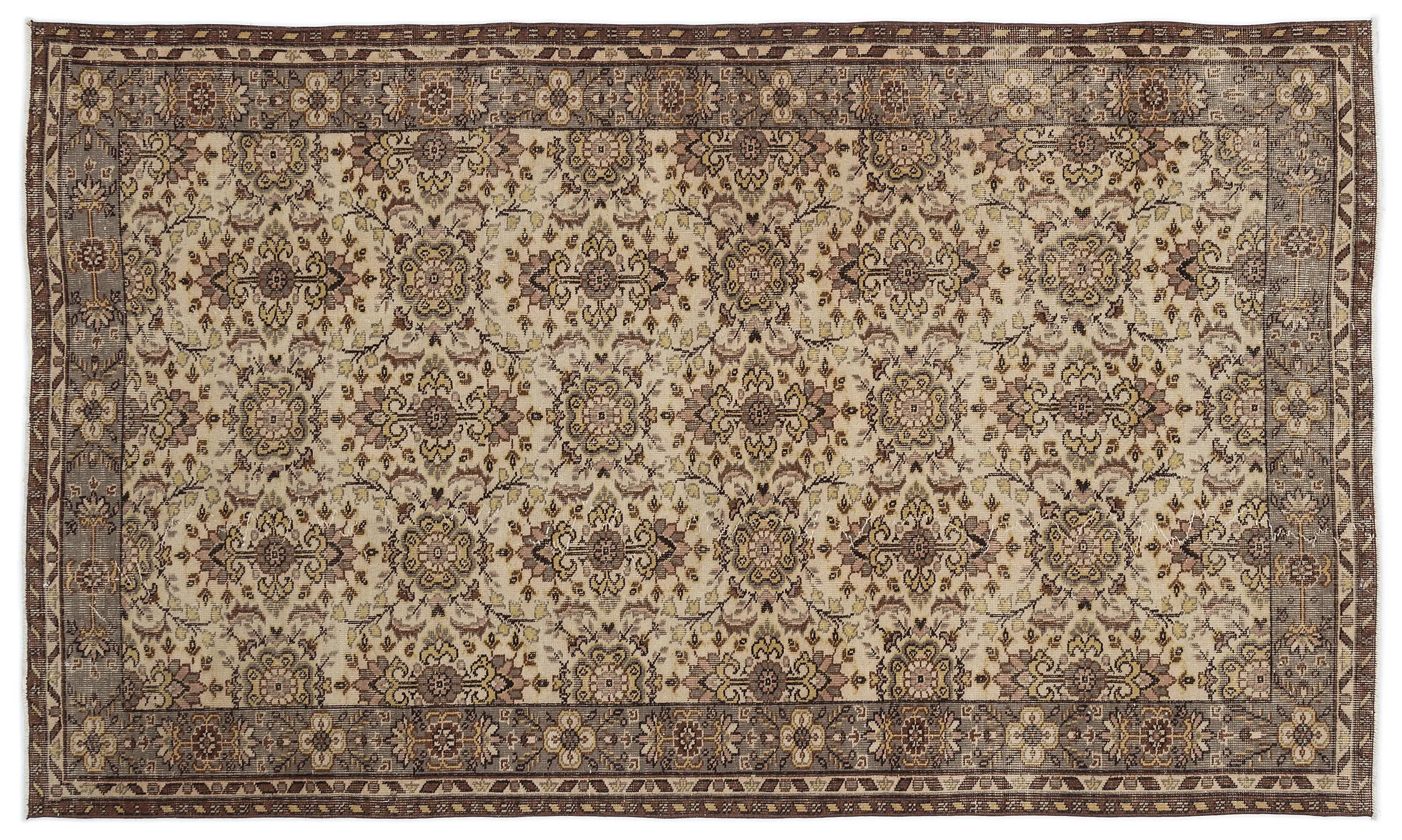 Retro Design Brown Over Dyed Vintage Rug 5'6'' x 9'2'' ft 167 x 279 cm