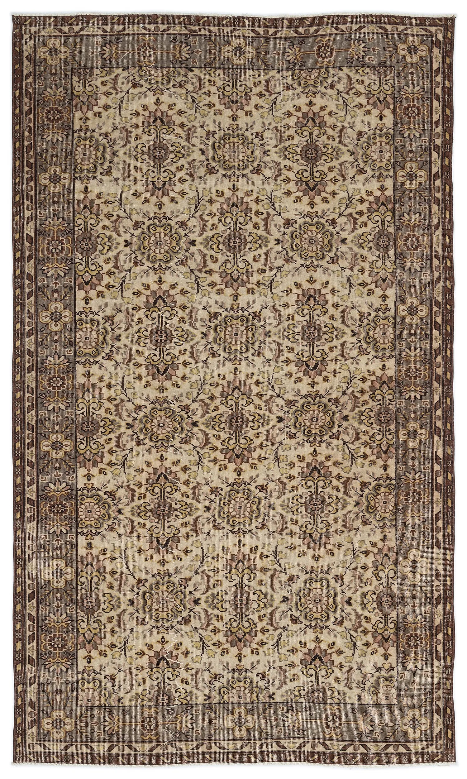 Retro Design Brown Over Dyed Vintage Rug 5'6'' x 9'2'' ft 167 x 279 cm