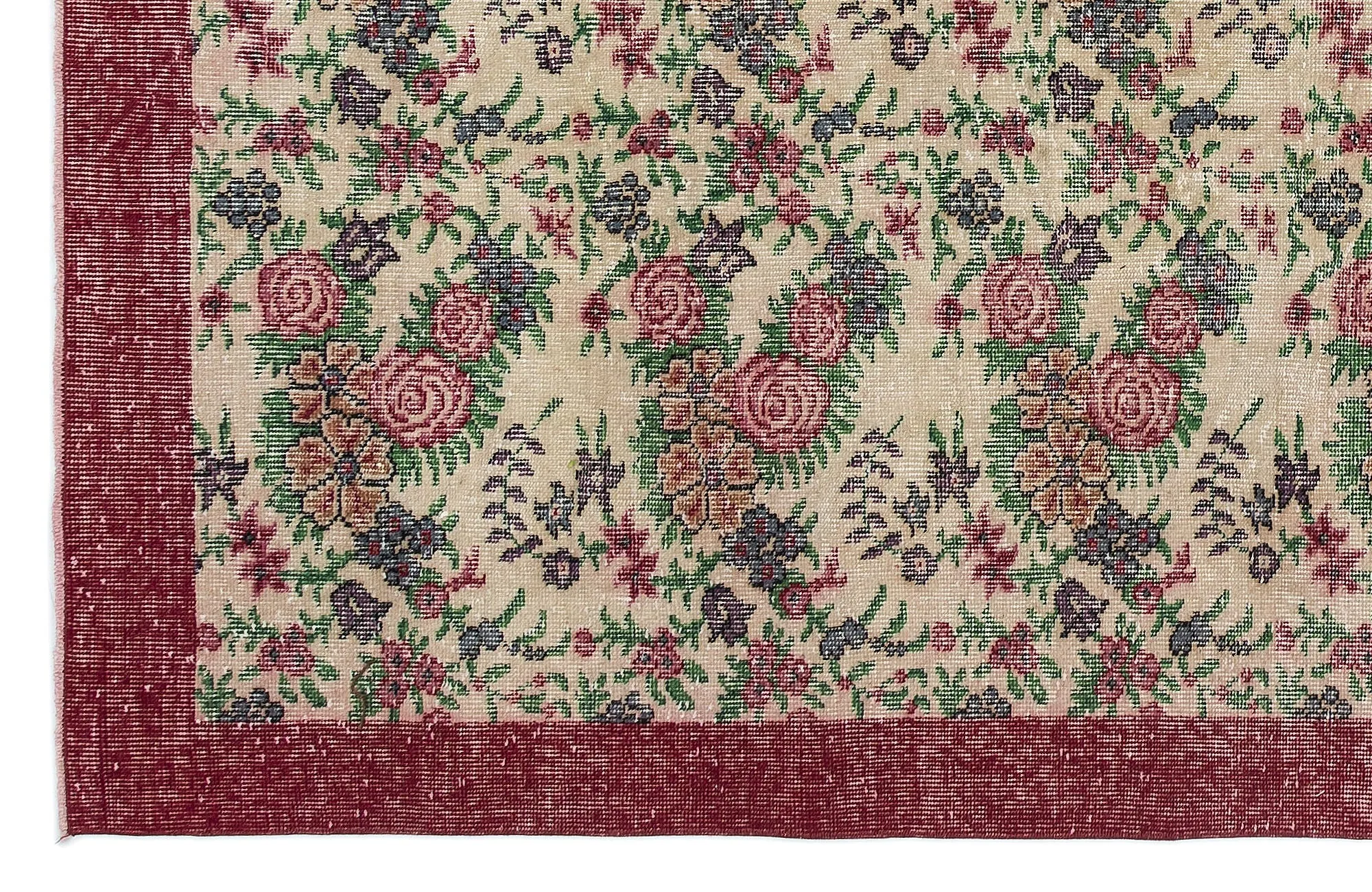 Retro Design Floral Over Dyed Vintage Rug 7'6'' x 10'10'' ft 229 x 330 cm