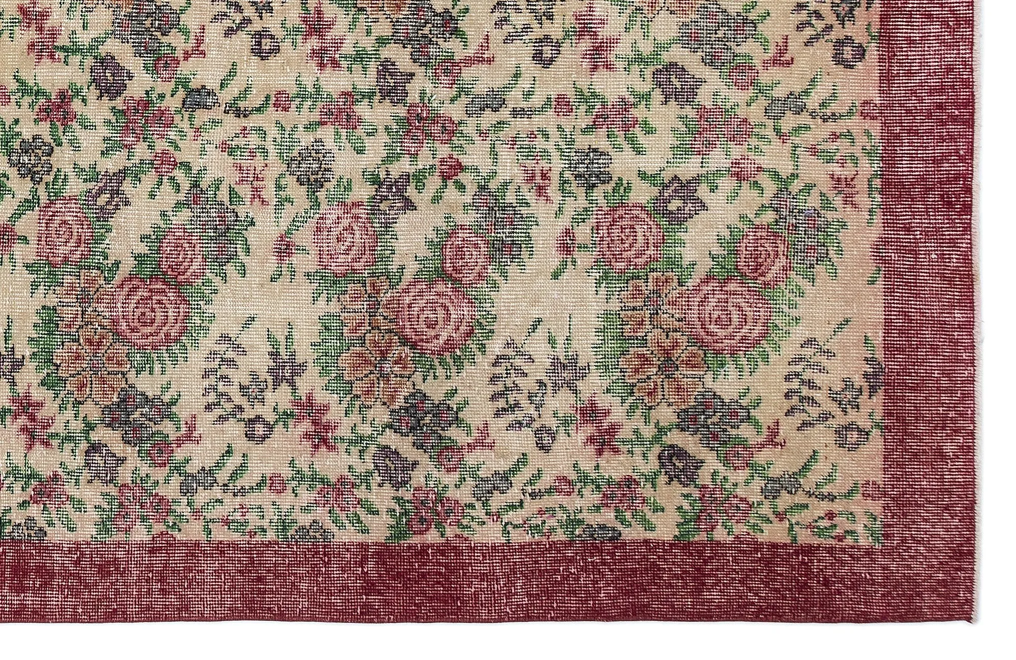 Retro Design Floral Over Dyed Vintage Rug 7'6'' x 10'10'' ft 229 x 330 cm