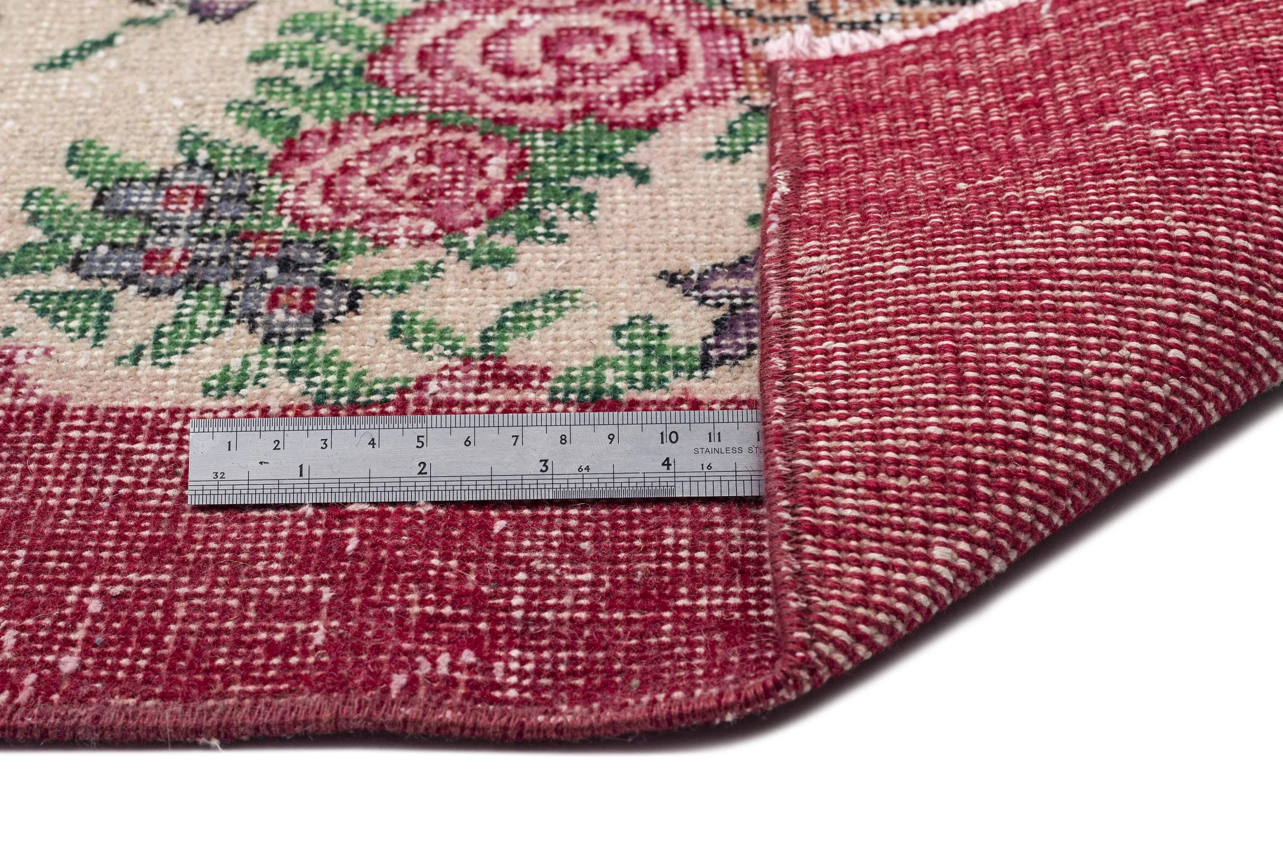 Retro Design Floral Over Dyed Vintage Rug 7'6'' x 10'10'' ft 229 x 330 cm