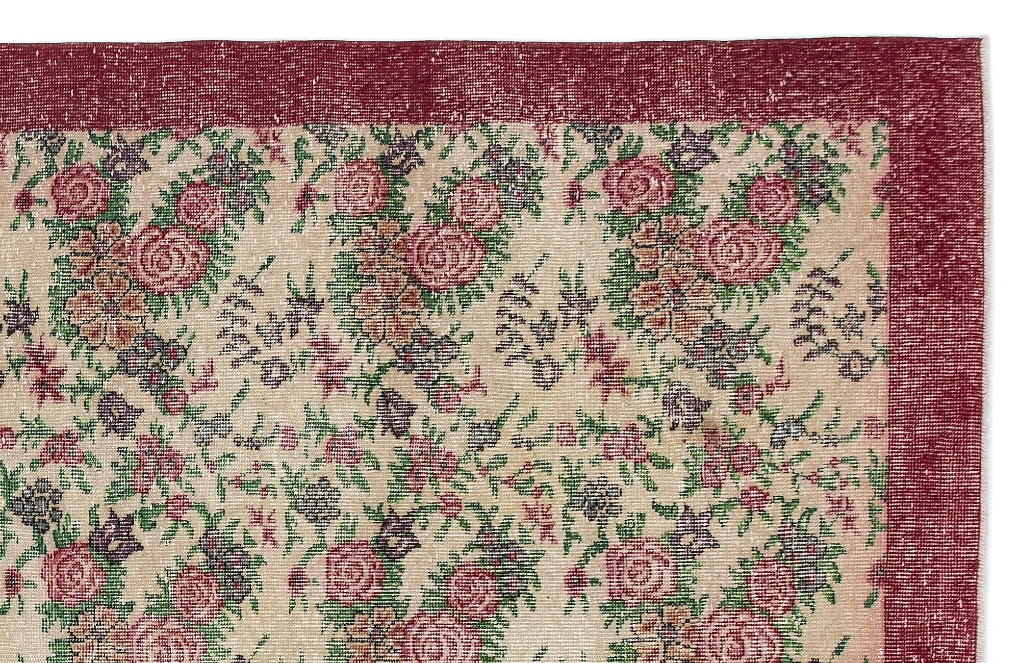 Retro Design Floral Over Dyed Vintage Rug 7'6'' x 10'10'' ft 229 x 330 cm