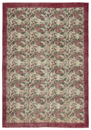 Retro Design Floral Over Dyed Vintage Rug 7'6'' x 10'10'' ft 229 x 330 cm