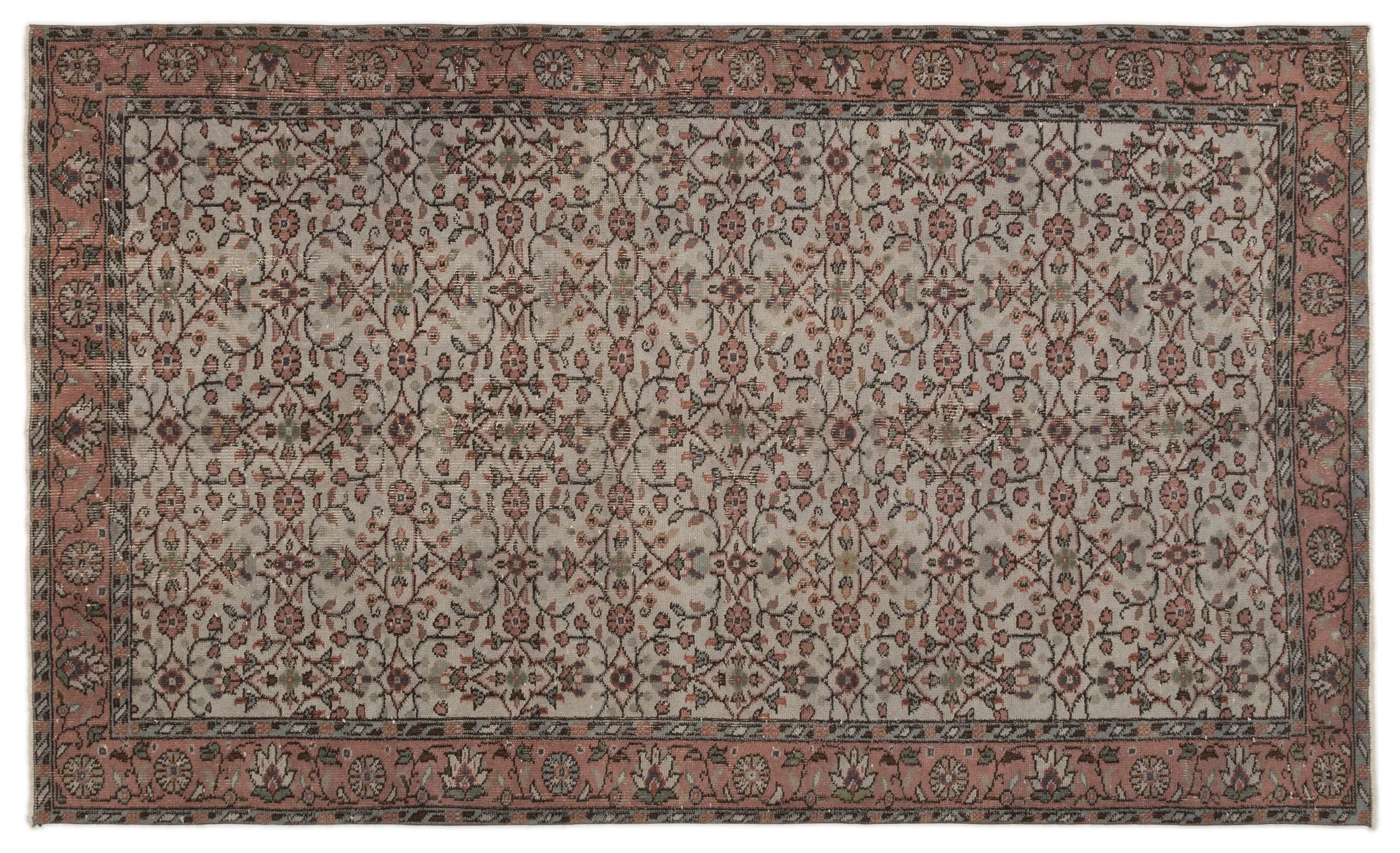 Retro Design Gray Over Dyed Vintage Rug 5'2'' x 8'6'' ft 157 x 260 cm