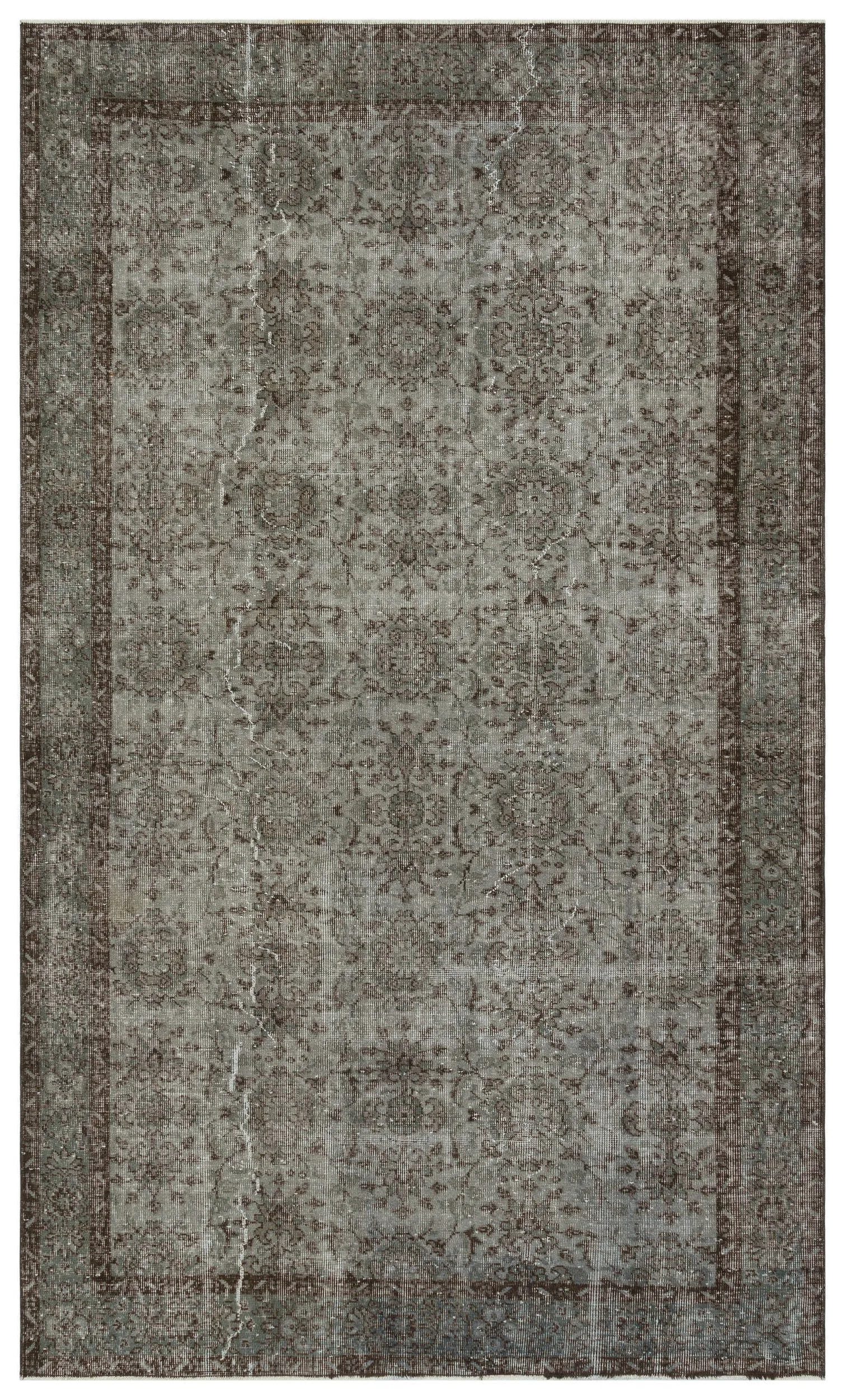 Retro Design Gray Over Dyed Vintage Rug 5'8'' x 9'9'' ft 173 x 296 cm