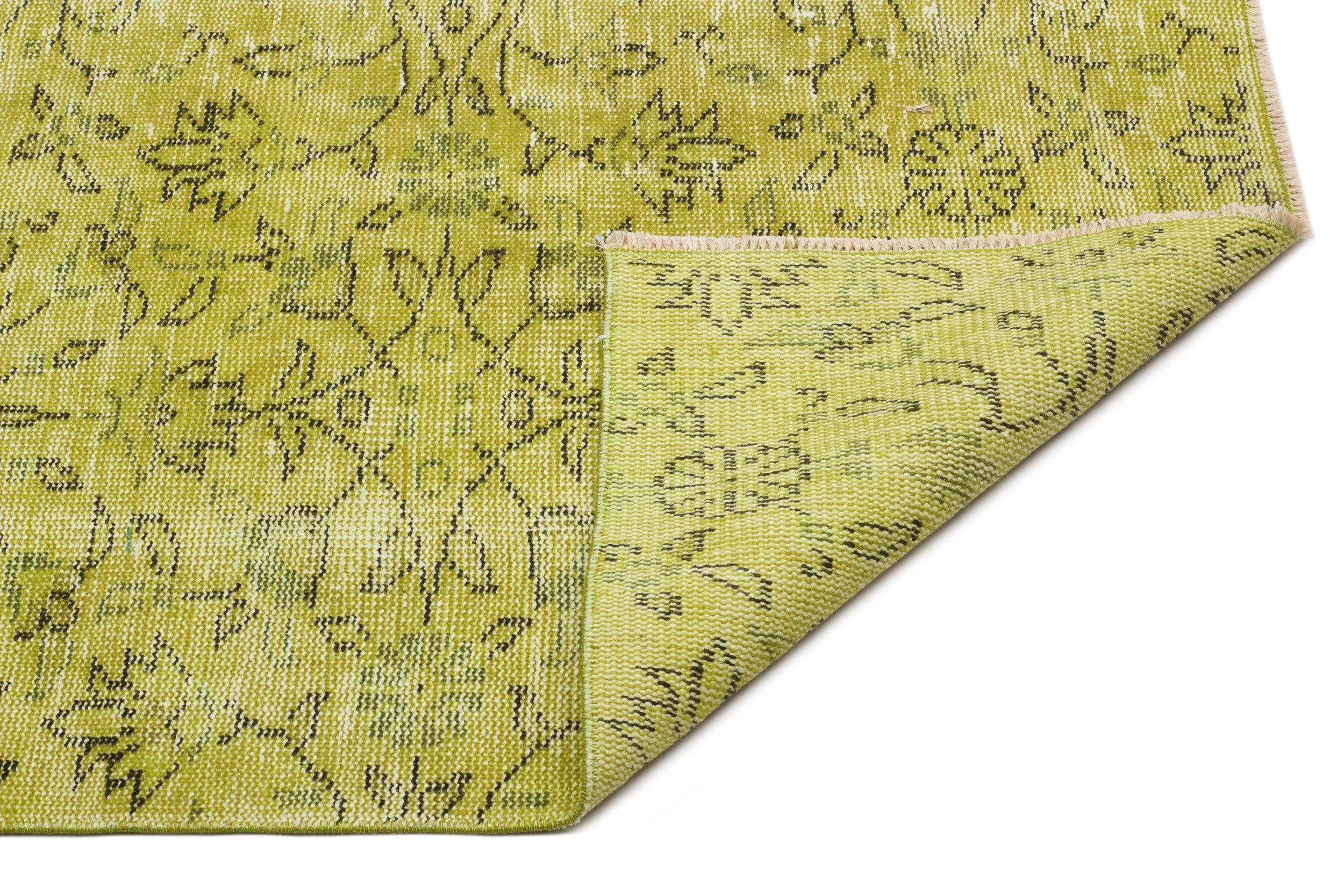 Retro Design Green Over Dyed Vintage Rug 4'9'' x 8'2'' ft 145 x 250 cm
