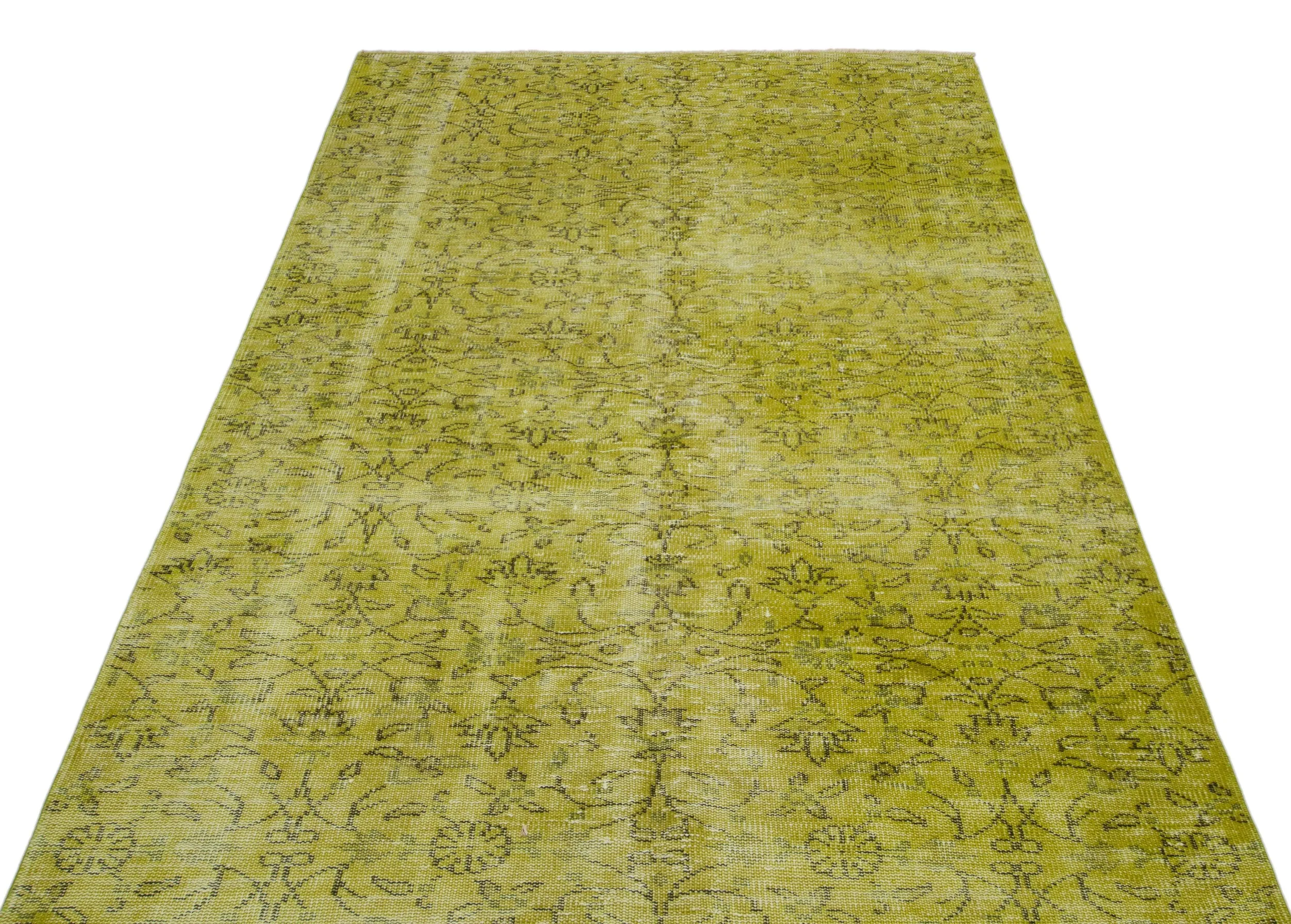 Retro Design Green Over Dyed Vintage Rug 4'9'' x 8'2'' ft 145 x 250 cm