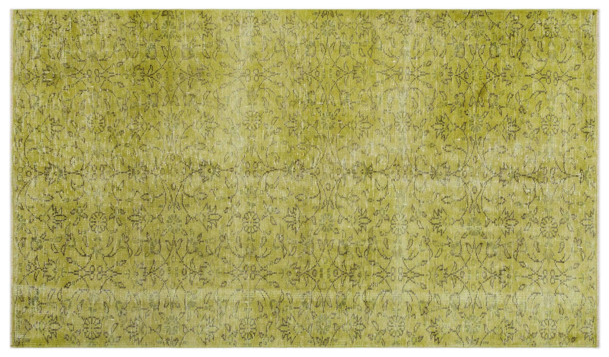 Retro Design Green Over Dyed Vintage Rug 4'9'' x 8'2'' ft 145 x 250 cm