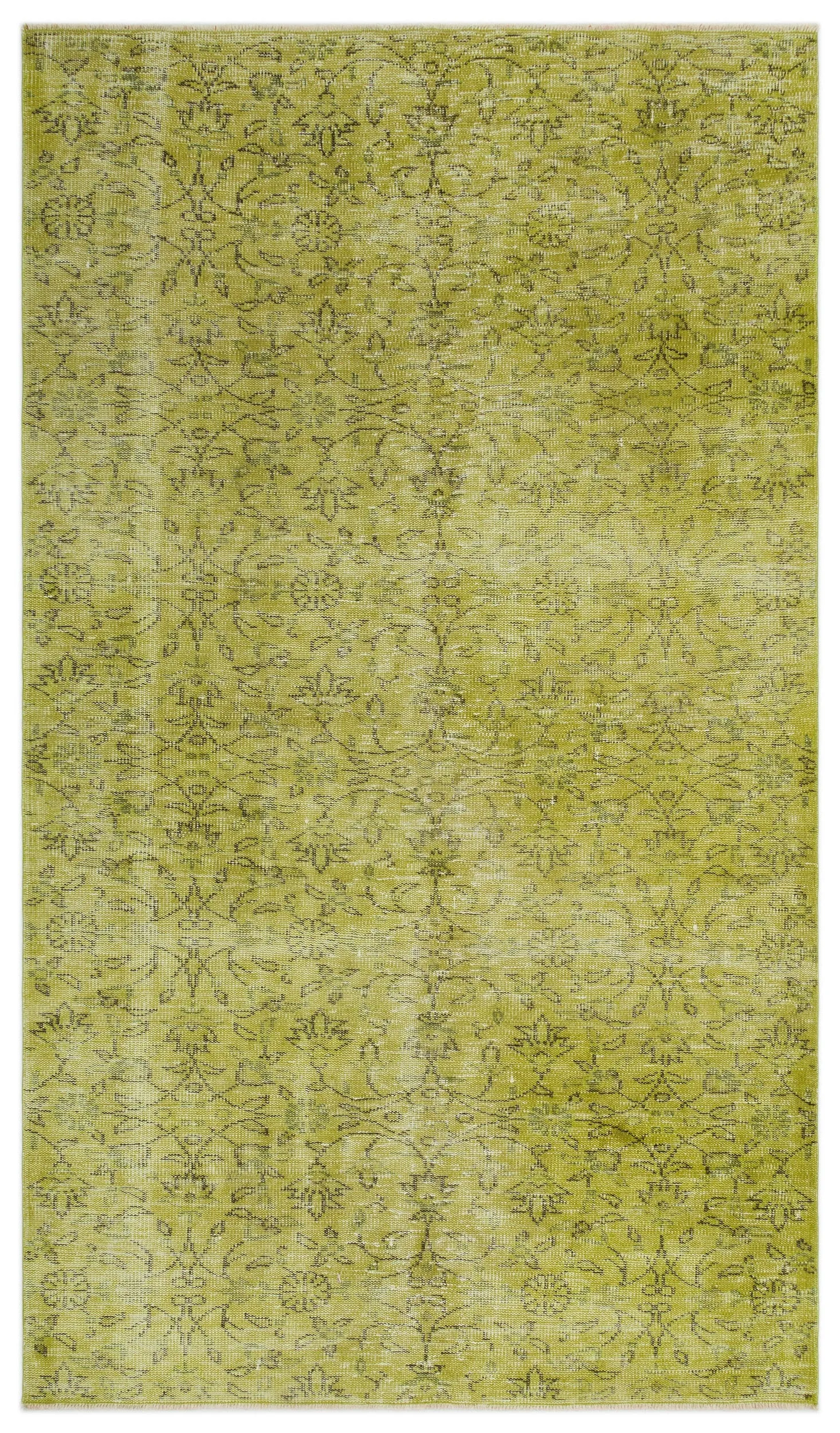 Retro Design Green Over Dyed Vintage Rug 4'9'' x 8'2'' ft 145 x 250 cm