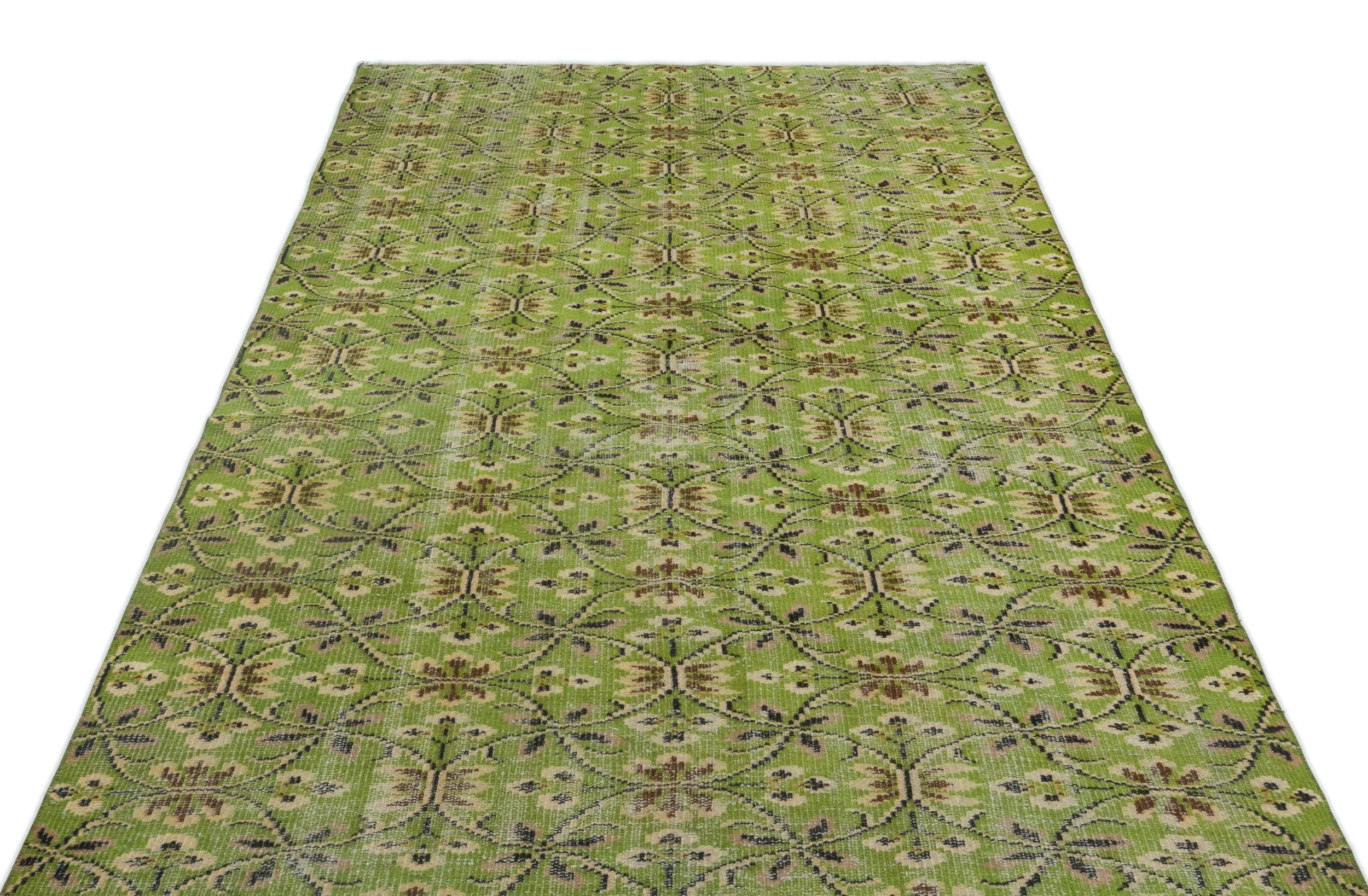 Retro Design Green Over Dyed Vintage Rug 5'1'' x 8'5'' ft 155 x 257 cm