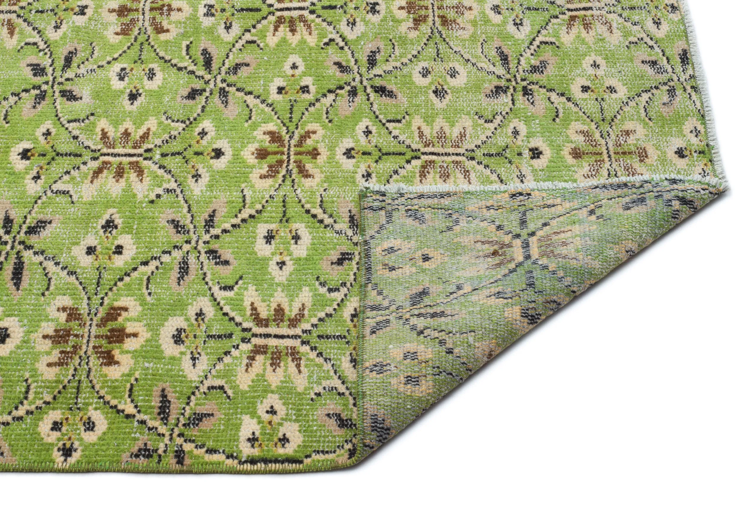 Retro Design Green Over Dyed Vintage Rug 5'1'' x 8'5'' ft 155 x 257 cm