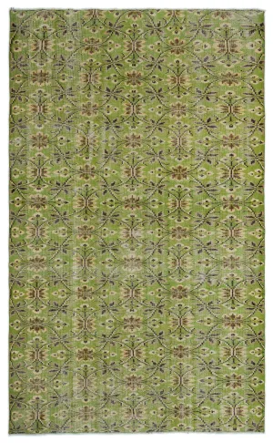 Retro Design Green Over Dyed Vintage Rug 5'1'' x 8'5'' ft 155 x 257 cm