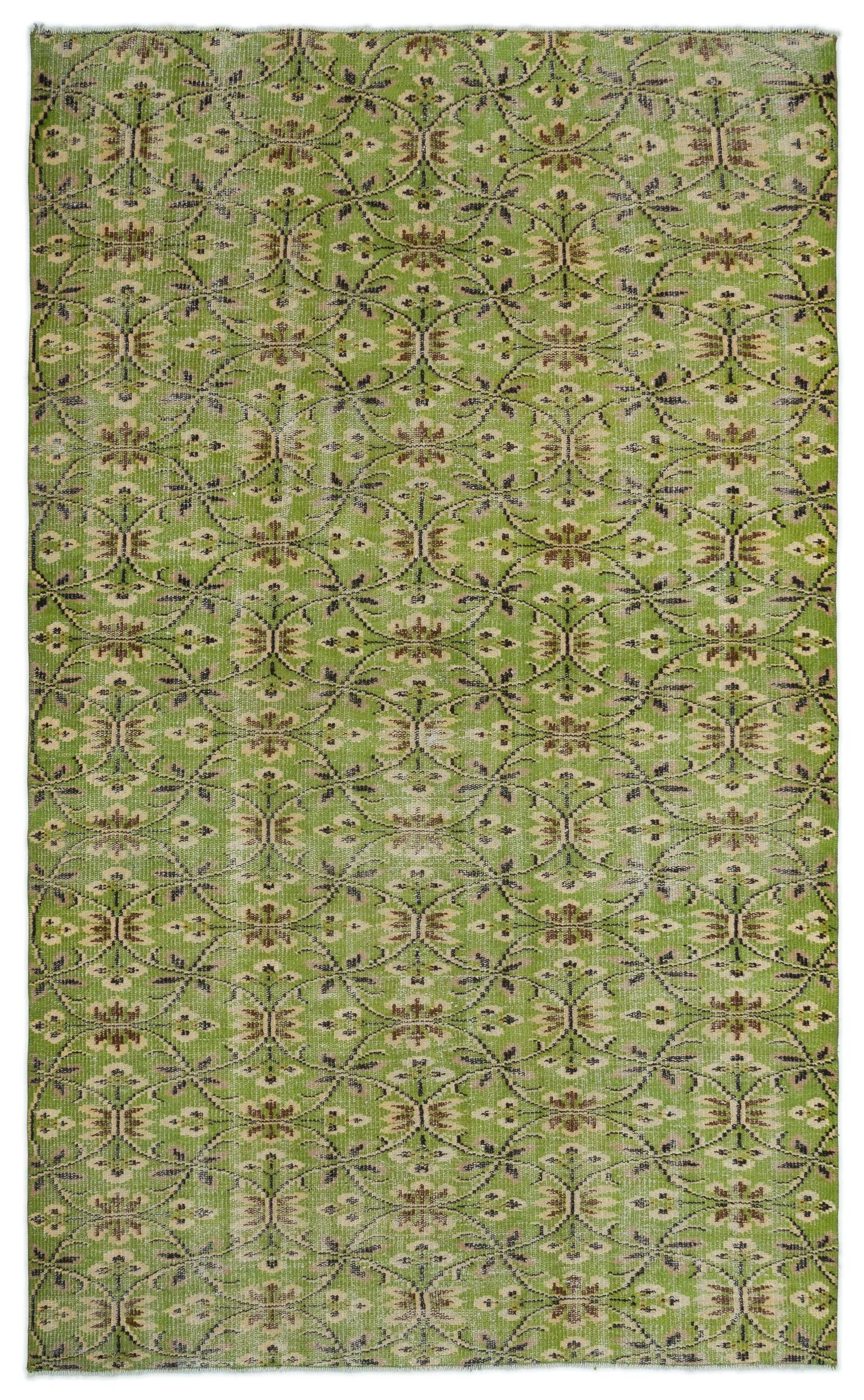 Retro Design Green Over Dyed Vintage Rug 5'1'' x 8'5'' ft 155 x 257 cm