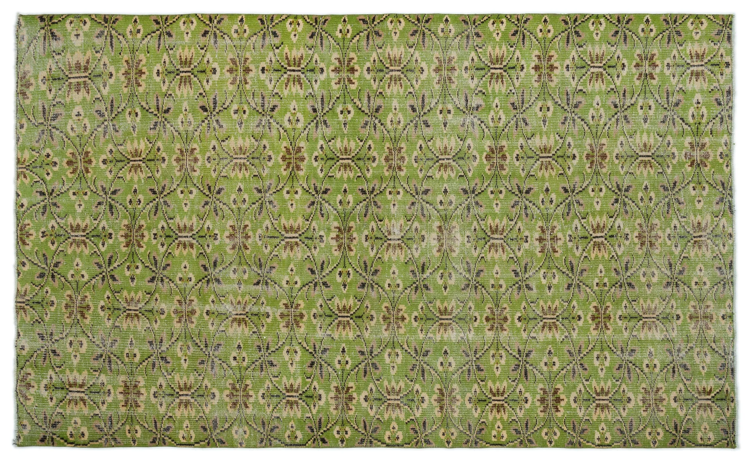 Retro Design Green Over Dyed Vintage Rug 5'1'' x 8'5'' ft 155 x 257 cm