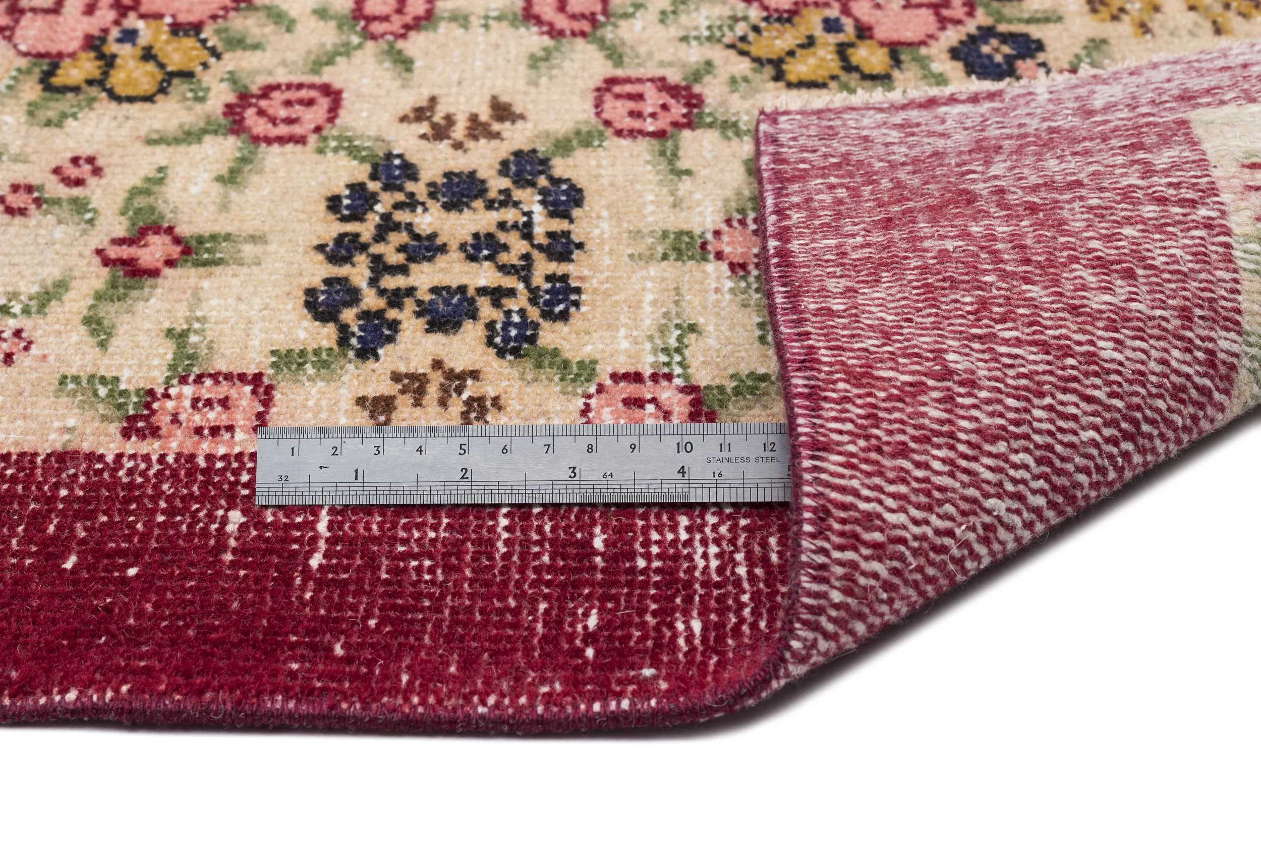 Retro Design Naturel Over Dyed Vintage Rug 4'4'' x 7'9'' ft 132 x 237 cm