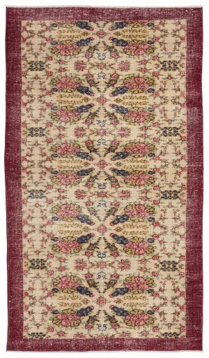 Retro Design Naturel Over Dyed Vintage Rug 4'4'' x 7'9'' ft 132 x 237 cm