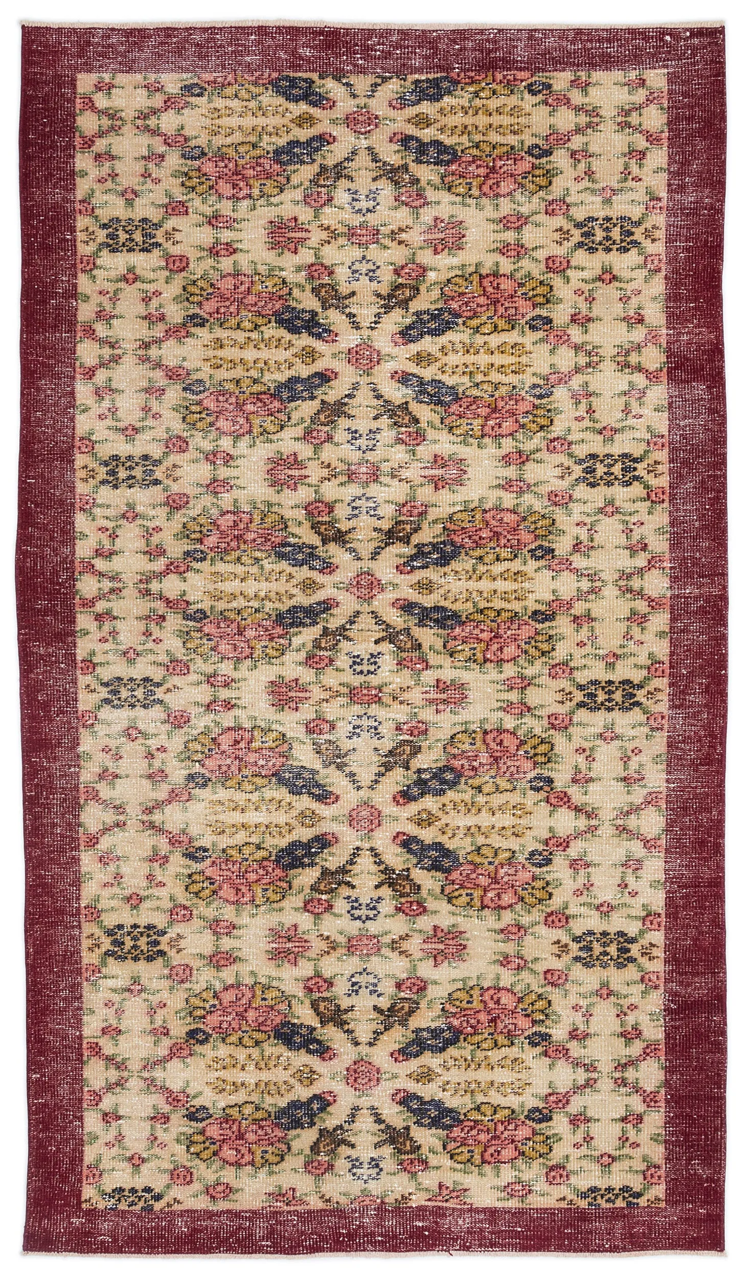Retro Design Naturel Over Dyed Vintage Rug 4'4'' x 7'9'' ft 132 x 237 cm