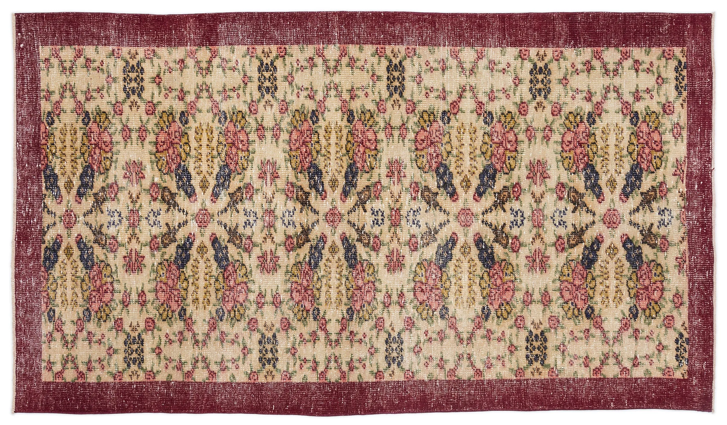 Retro Design Naturel Over Dyed Vintage Rug 4'4'' x 7'9'' ft 132 x 237 cm