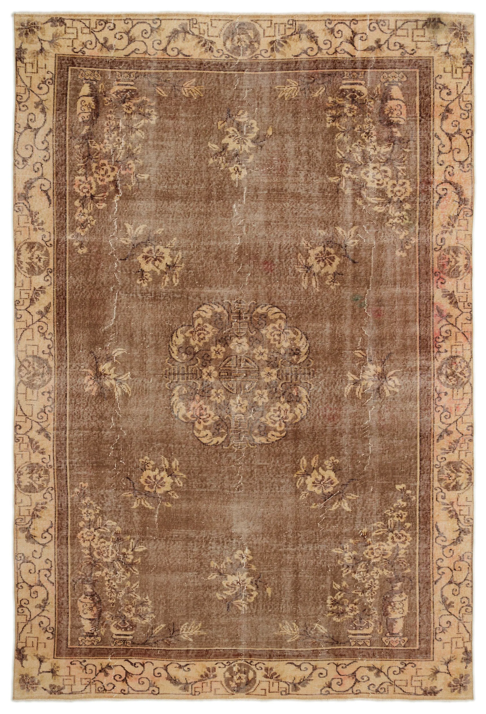 Retro Design Naturel Over Dyed Vintage Rug 6'4'' x 9'8'' ft 193 x 294 cm