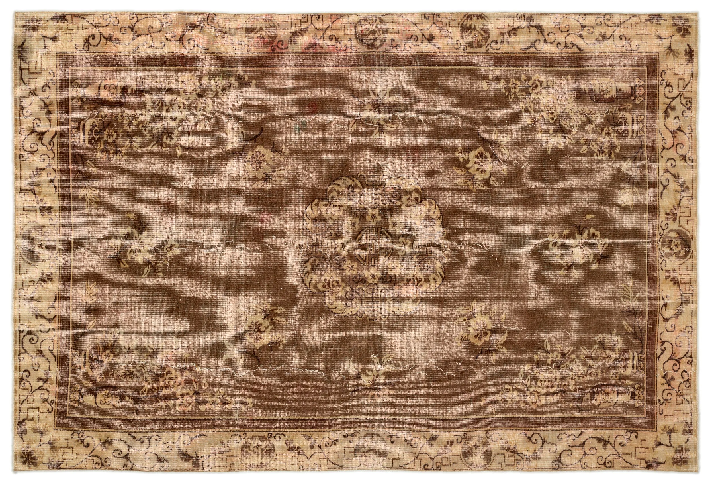 Retro Design Naturel Over Dyed Vintage Rug 6'4'' x 9'8'' ft 193 x 294 cm
