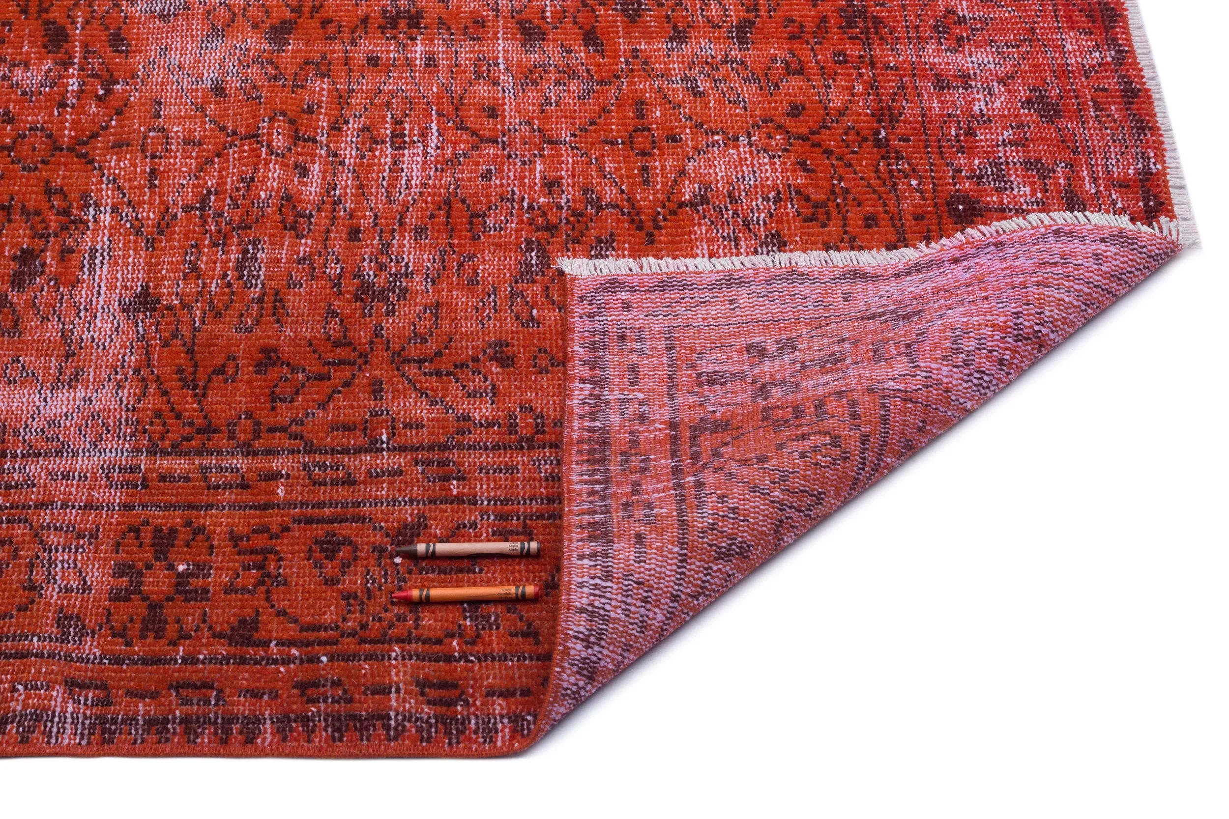Retro Design Orange Over Dyed Vintage Rug 5'11'' x 9'3'' ft 181 x 282 cm