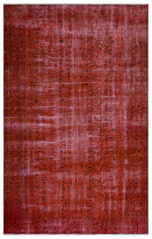 Retro Design Orange Over Dyed Vintage Rug 5'11'' x 9'3'' ft 181 x 282 cm
