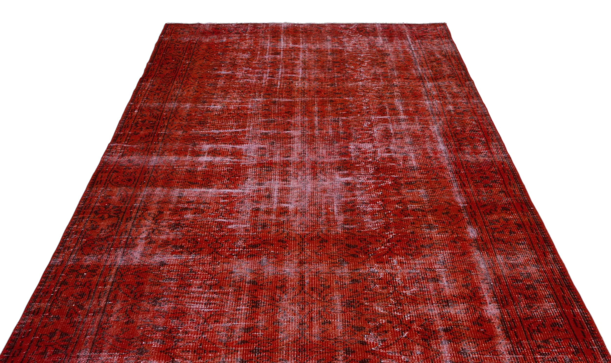 Retro Design Orange Over Dyed Vintage Rug 5'11'' x 9'3'' ft 181 x 282 cm