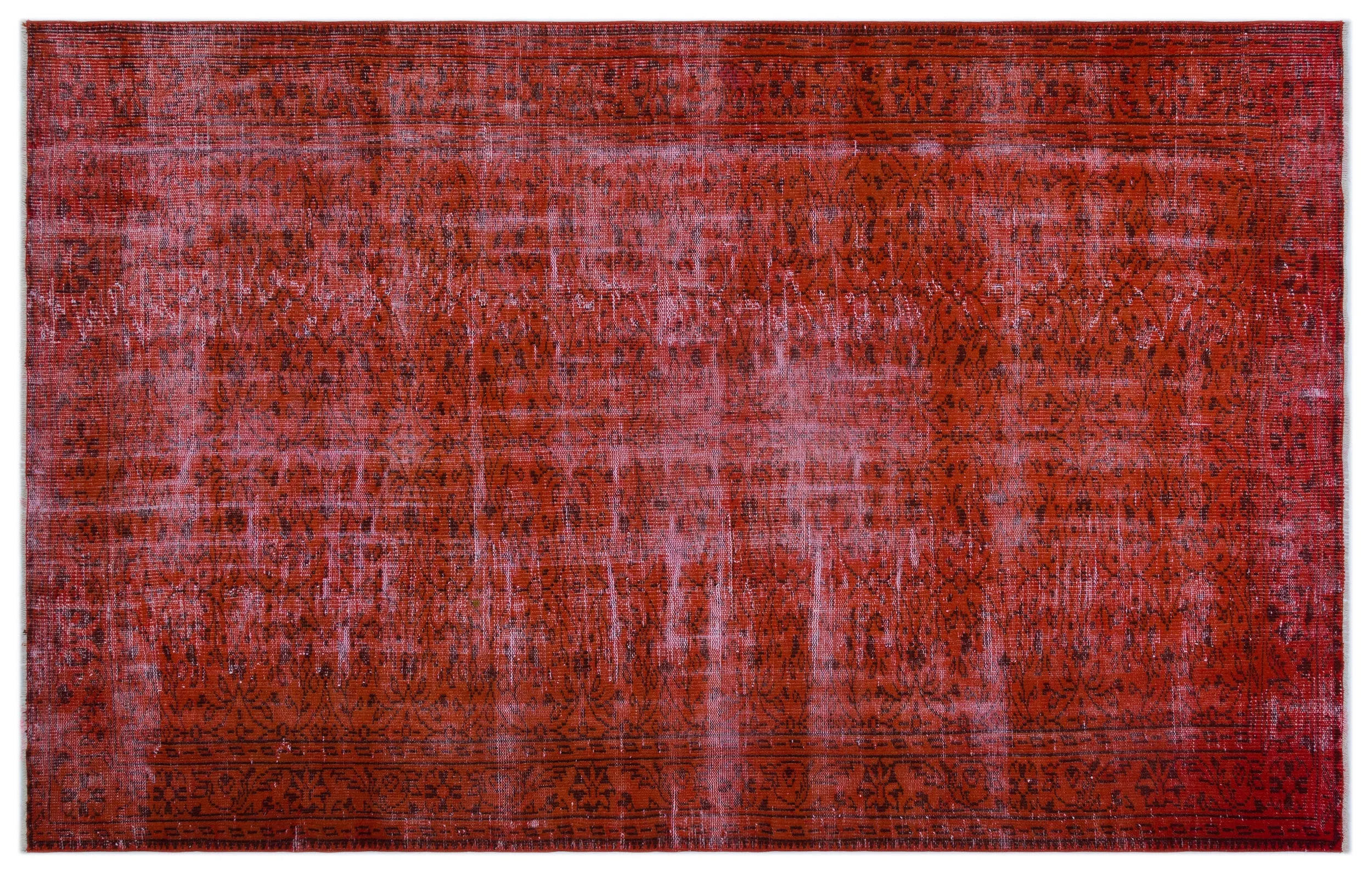 Retro Design Orange Over Dyed Vintage Rug 5'11'' x 9'3'' ft 181 x 282 cm