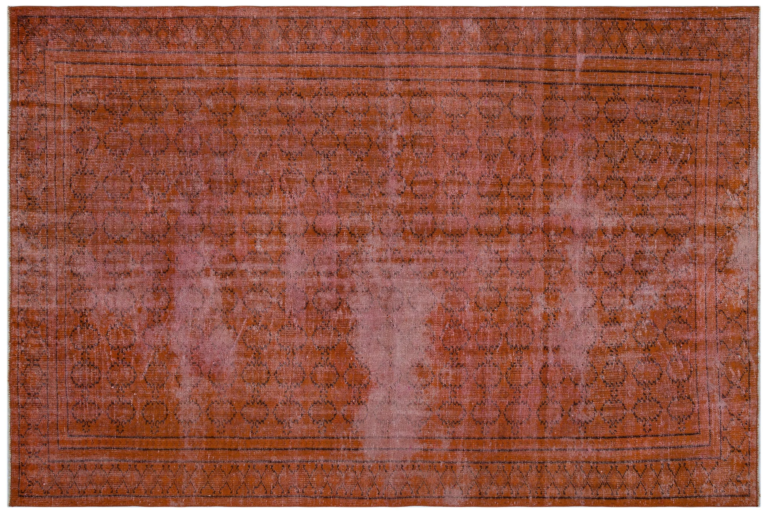 Retro Design Orange Over Dyed Vintage Rug 6'0'' x 8'10'' ft 183 x 270 cm