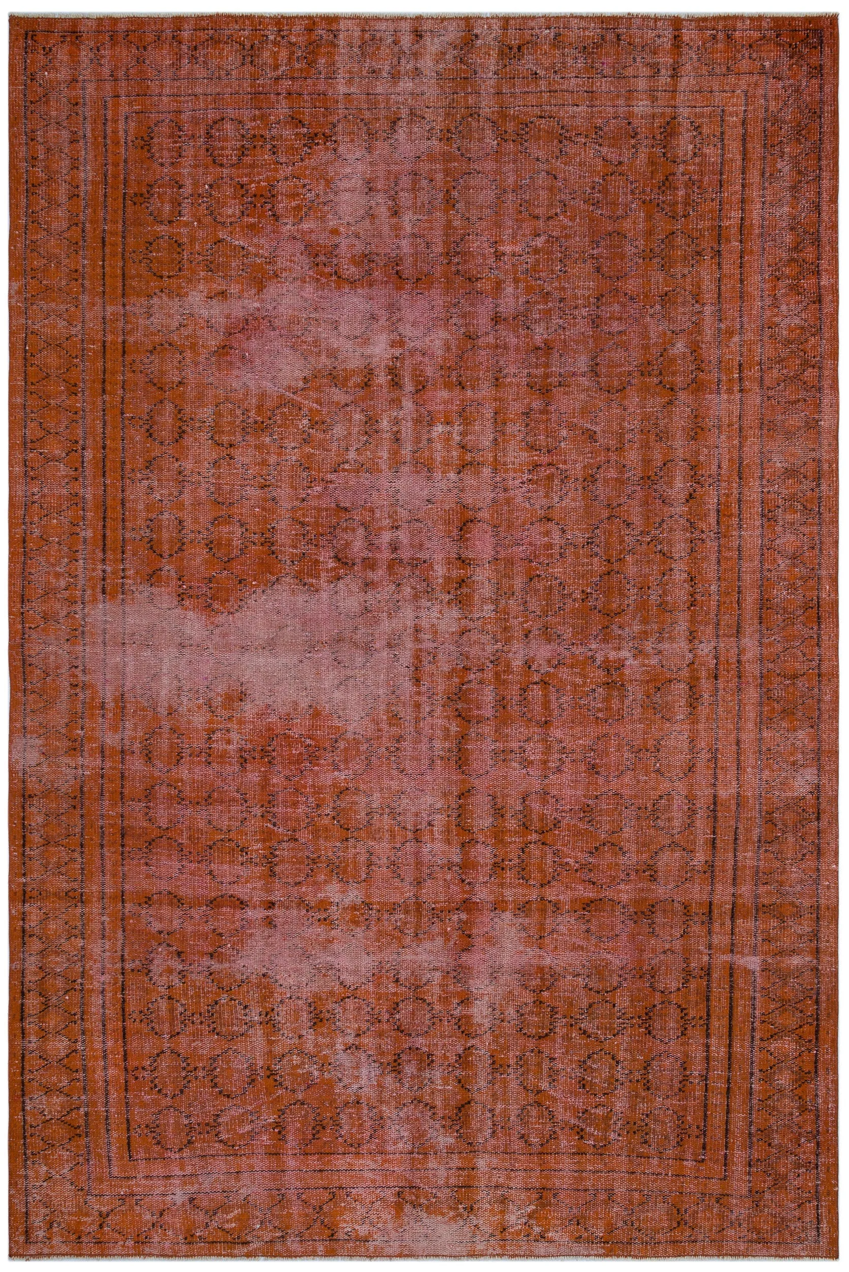 Retro Design Orange Over Dyed Vintage Rug 6'0'' x 8'10'' ft 183 x 270 cm