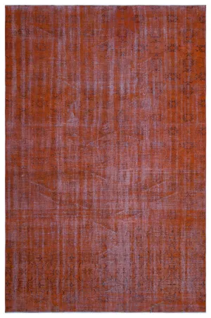 Retro Design Orange Over Dyed Vintage Rug 6'1'' x 9'3'' ft 185 x 282 cm