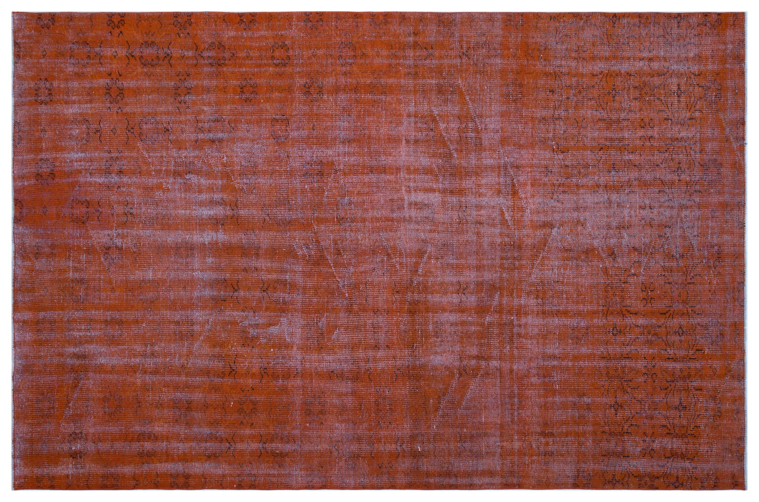 Retro Design Orange Over Dyed Vintage Rug 6'1'' x 9'3'' ft 185 x 282 cm