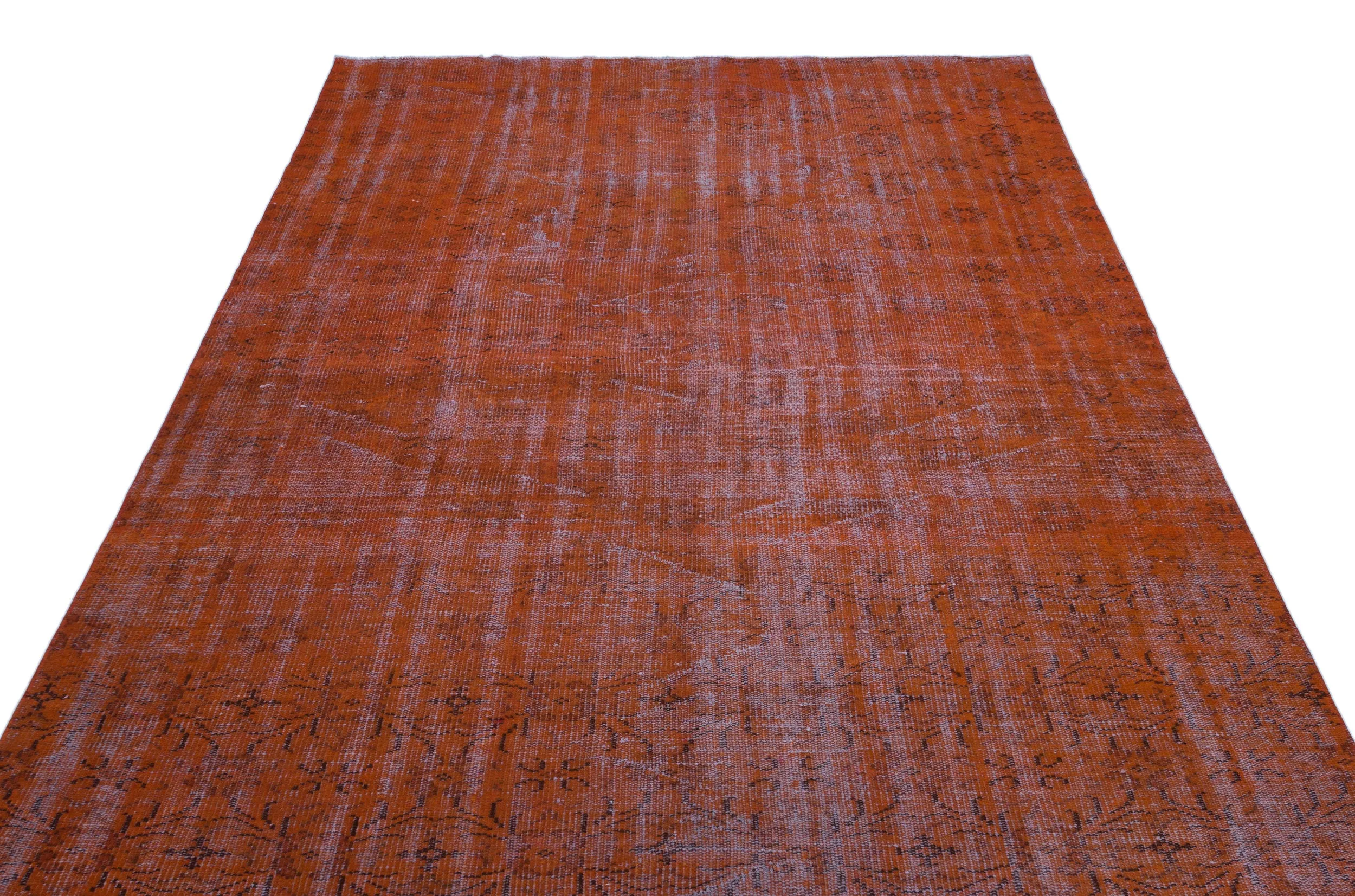 Retro Design Orange Over Dyed Vintage Rug 6'1'' x 9'3'' ft 185 x 282 cm