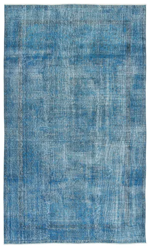 Retro Design Stone Blue Over Dyed Vintage Rug 5'5'' x 9'3'' ft 165 x 283 cm